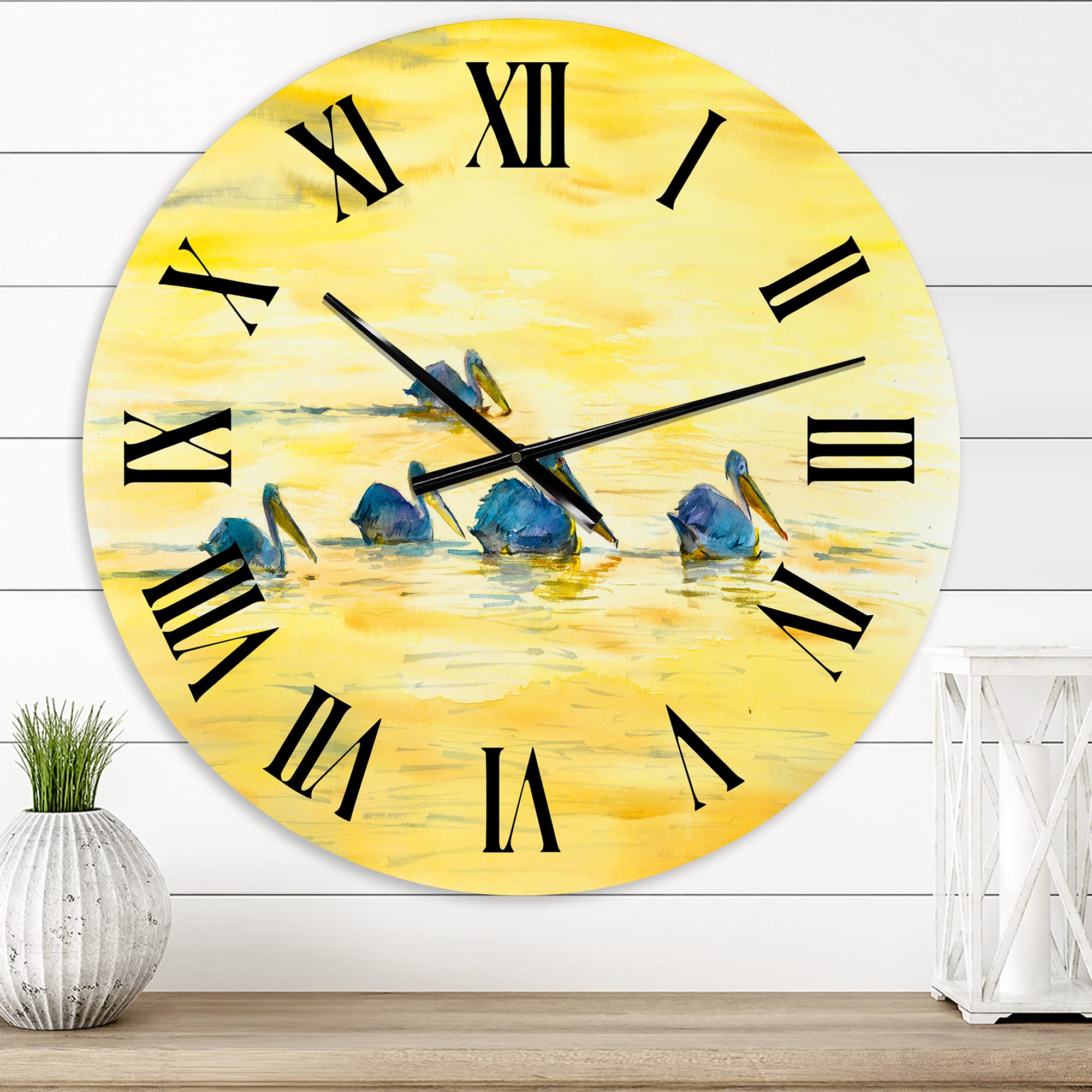 Farmhouse Wall Clock 'Pelicans On The Yellow River' - Large Animal-Themed Decorative Clock for Bedroom, Living Room, and Kitchen Wall Decor