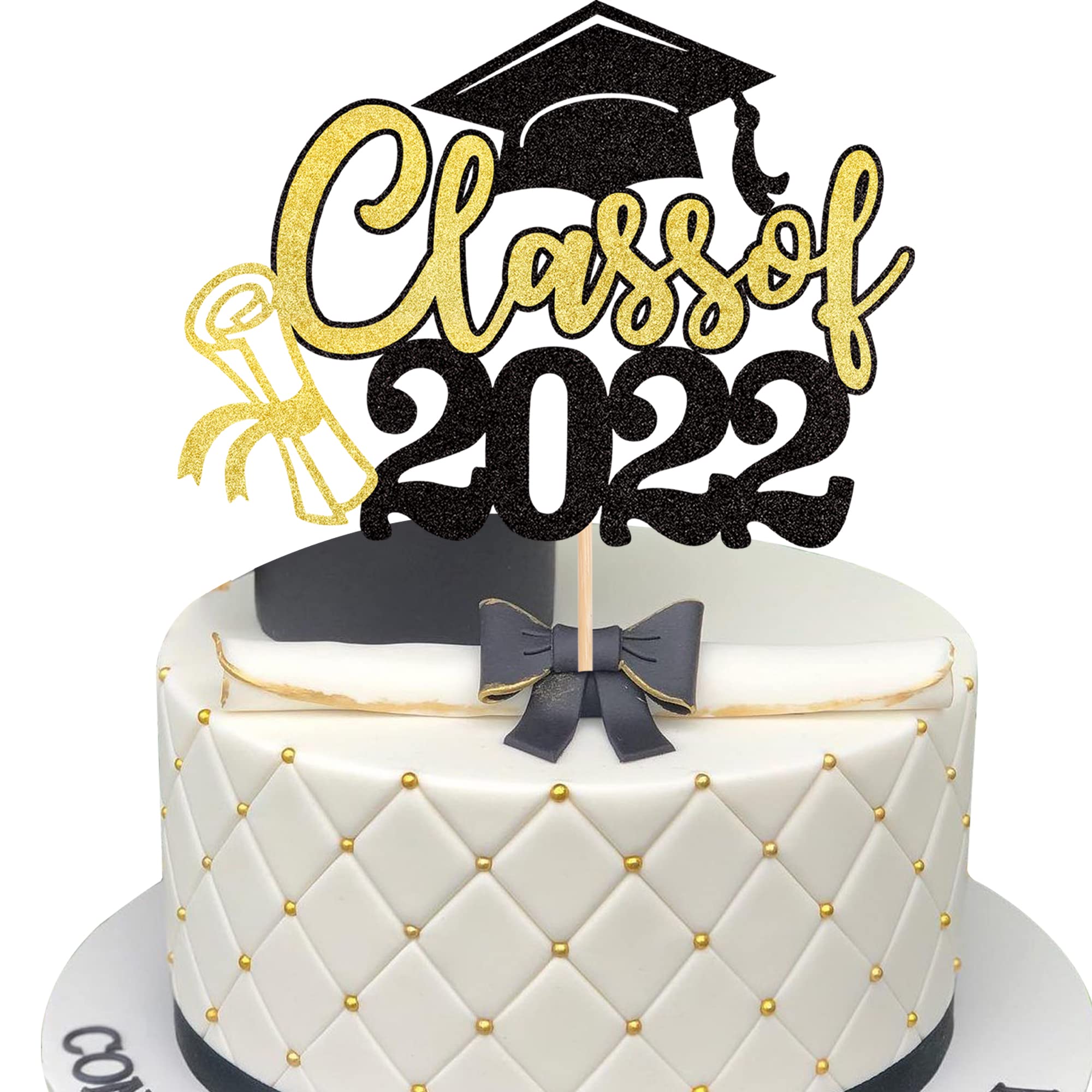 2022 Graduation Cake Topper - Gold Glitter Diploma & Cap Cake Pick - Class of 2022 Party Decorations for Graduation Cakes, Cupcakes & Desserts