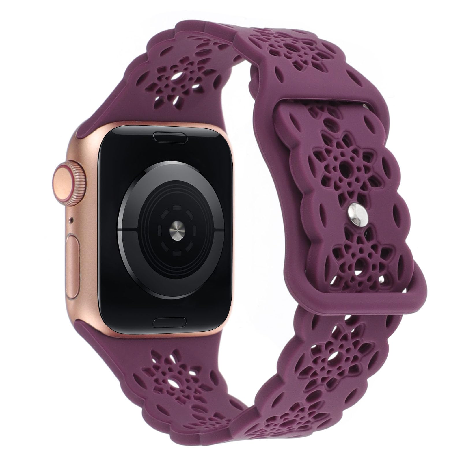 Floral Silicone Apple Watch Bands for Women - Soft Hollow-Out Sport Strap Compatible with iWatch Series Ultra/8/7/6/5/4/3/2/1 & SE (38mm/40mm/41mm/42mm/44mm/45mm/49mm) - Perfect for Workouts, Running & Everyday Fashion Accessory