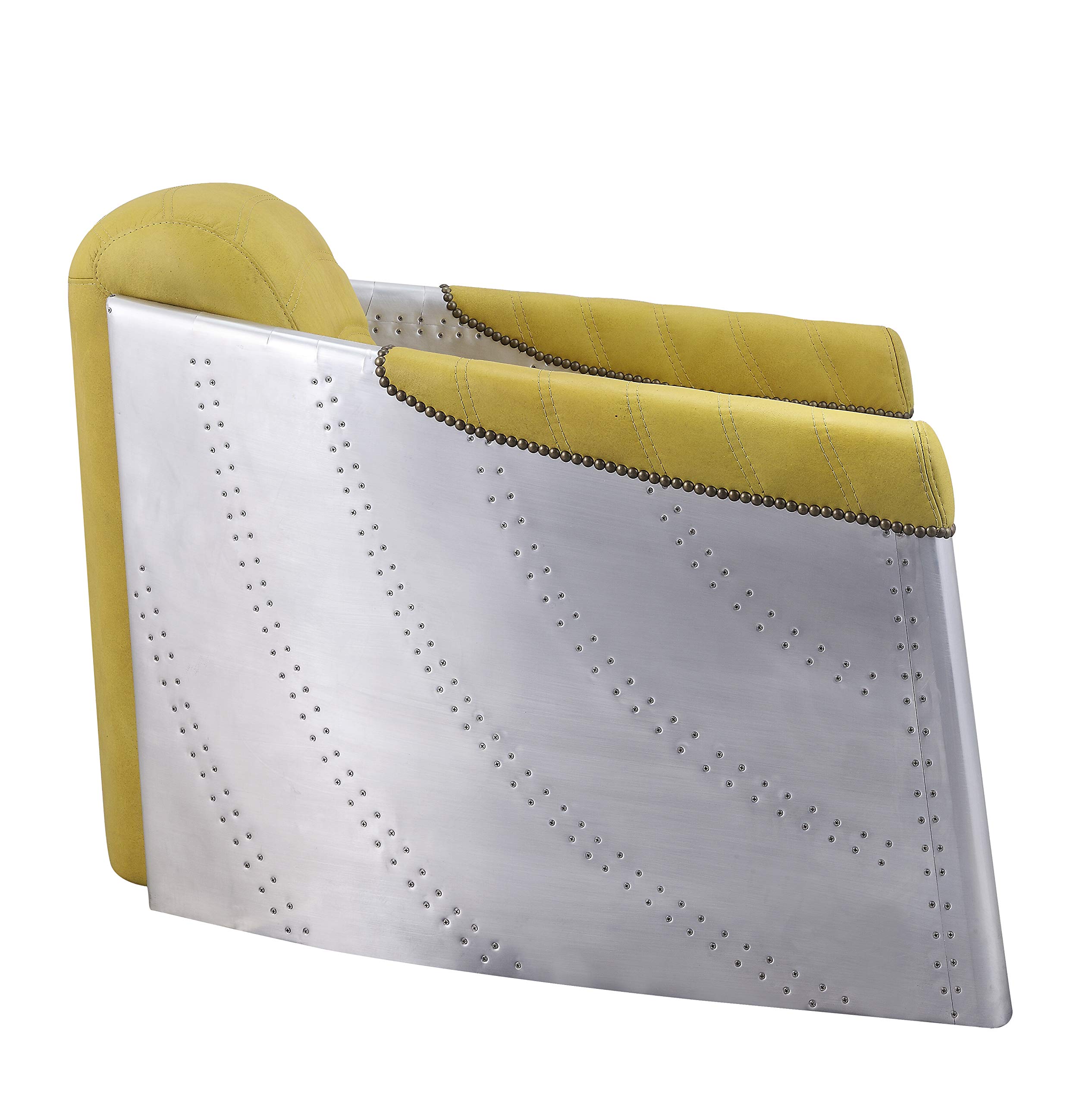 Brancaster Modern Accent Chair - Yellow Top Grain Leather & Aluminum Frame - Perfect for Living Room, Office, or Lounge Decor