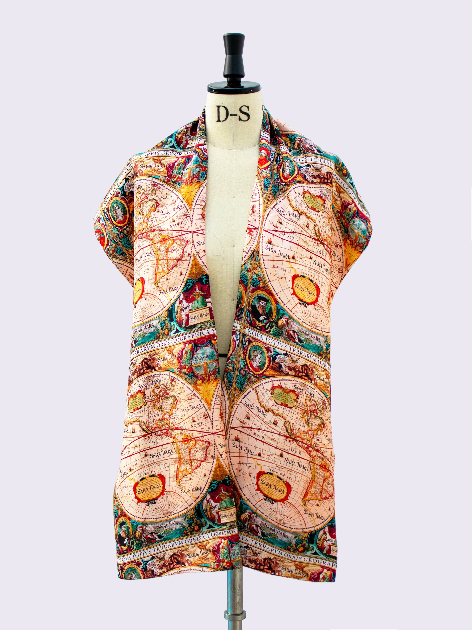 Elegant Silk Maxi Scarf with Vintage Map Print - Perfect for Travel, Fashion Accessory & Gift Giving
