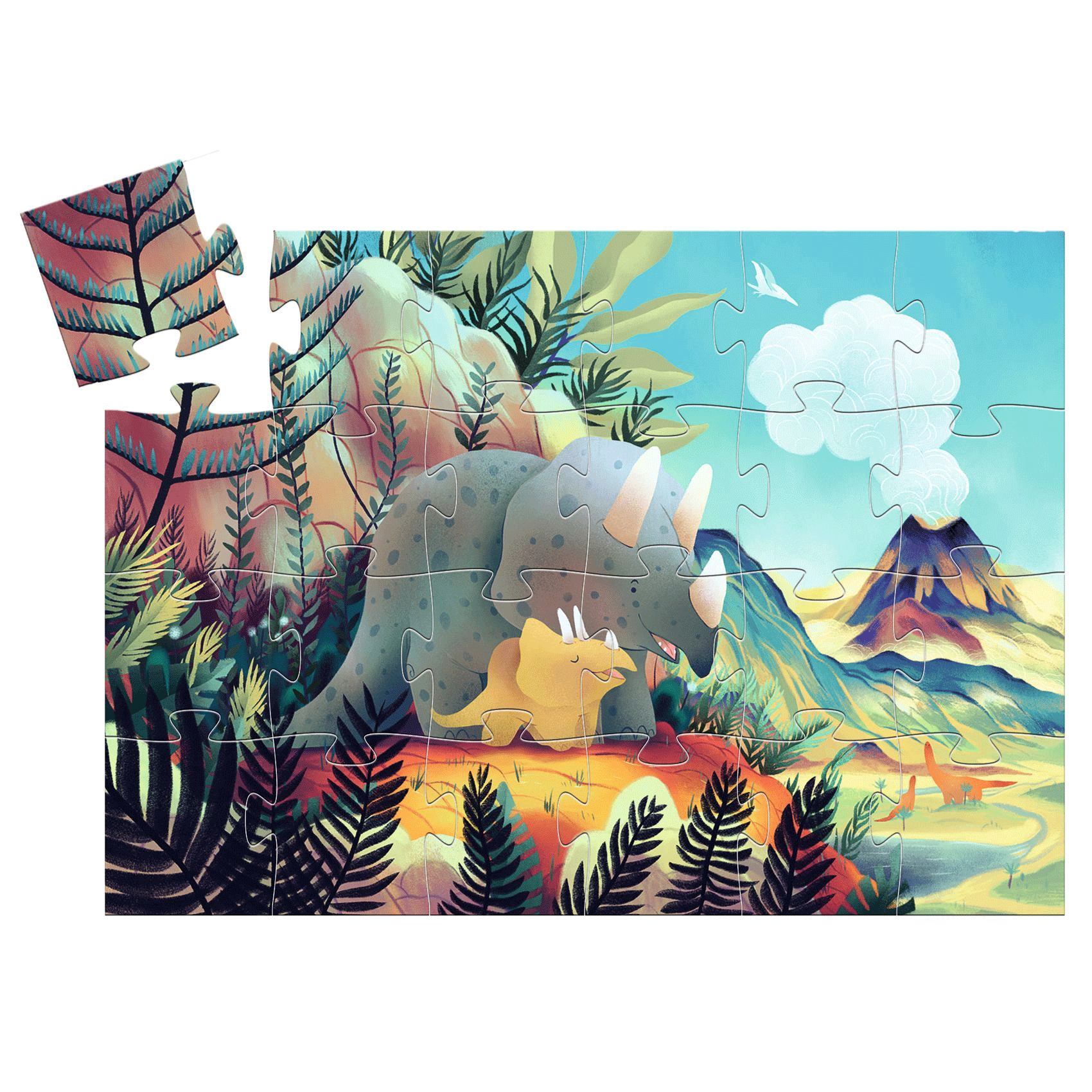 24-Piece Silhouette Teo the Dino Puzzle by Djeco - Fun Educational Dinosaur Jigsaw Puzzle for Kids, Perfect for Birthday Gifts & Classroom Activities