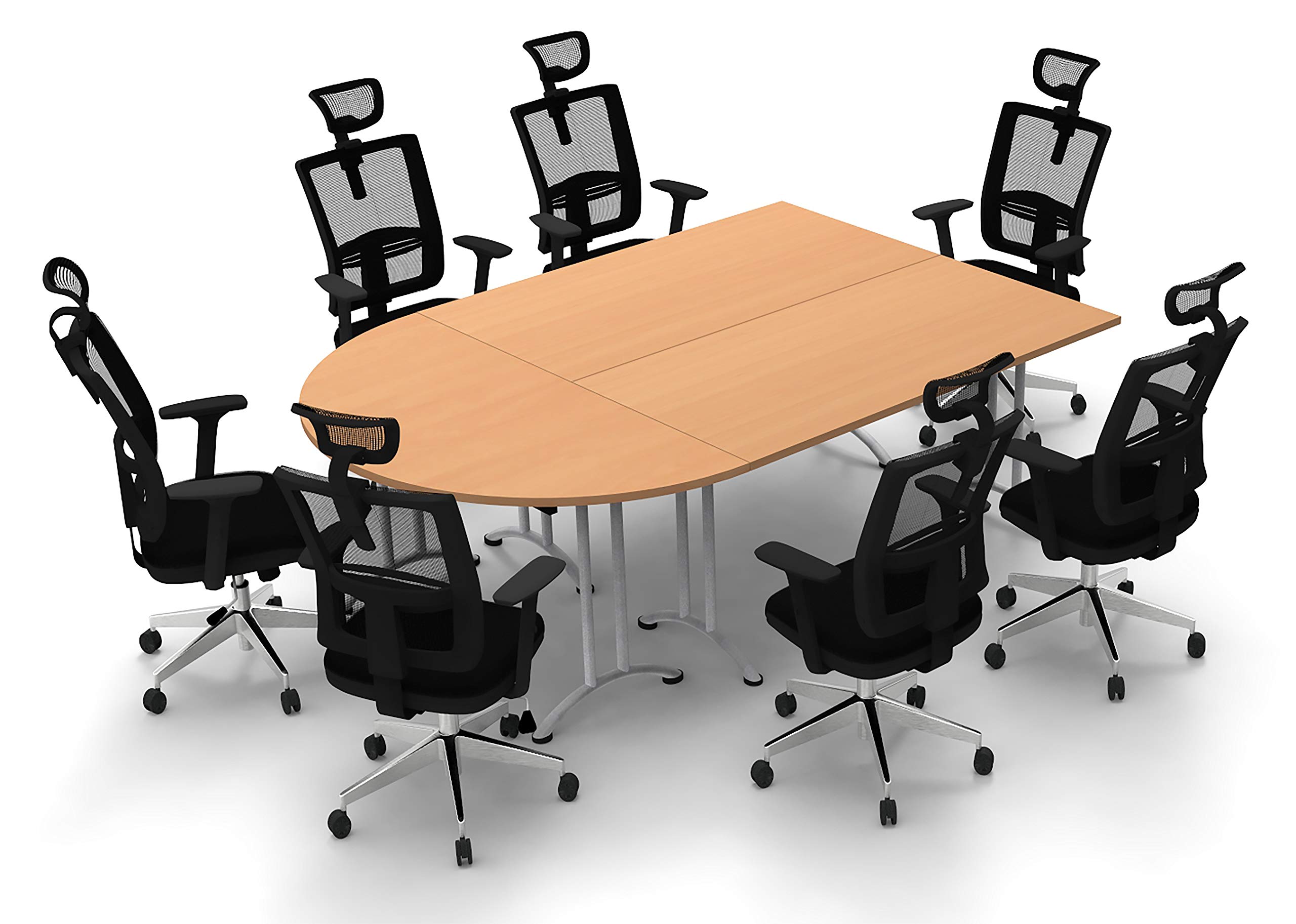 7 Person Conference Table - Compact Space Meeting & Seminar Table Model 4456, 3-Piece Group in Natural Beech - Commercial Grade, Ready to Use (Chairs Not Included) - Perfect for Office Meetings, Team Collaboration & Small Conference Rooms