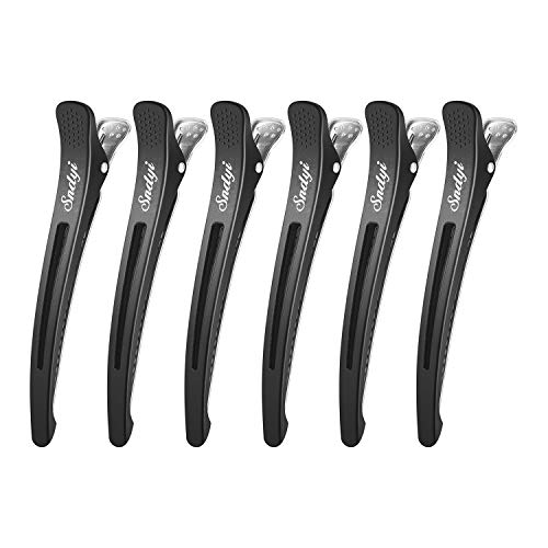 Professional Salon Hair Clips for Women - 6PCS Non-Slip Duckbill Alligator Hair Clips with Silicone Band, No Crease Sectioning Clips for Thick & Thin Hair Styling (4.3 Inch, Black) - Perfect for Salon, Home Use & DIY Hairstyles