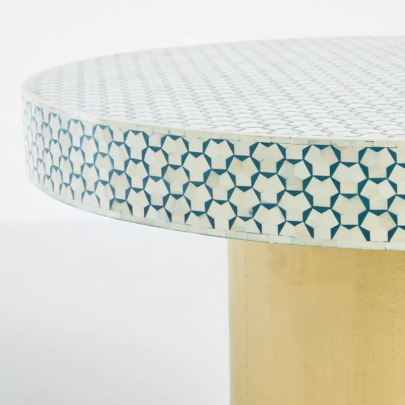 Handmade Bone Inlay Round Dining Table - Elegant Kitchen Table with Intricate Pattern Design - Perfect for Modern Dining Rooms and Cozy Kitchen Spaces