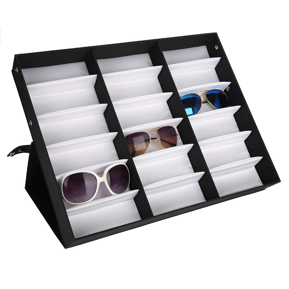 Joyzan 18-Slot Polyester Silk Lining Sunglasses Display Case - Dustproof Jewelry & Eyeglasses Storage Organizer Box for Men & Women - Perfect for Closet, Bedroom, Entryway, Retail Store Display