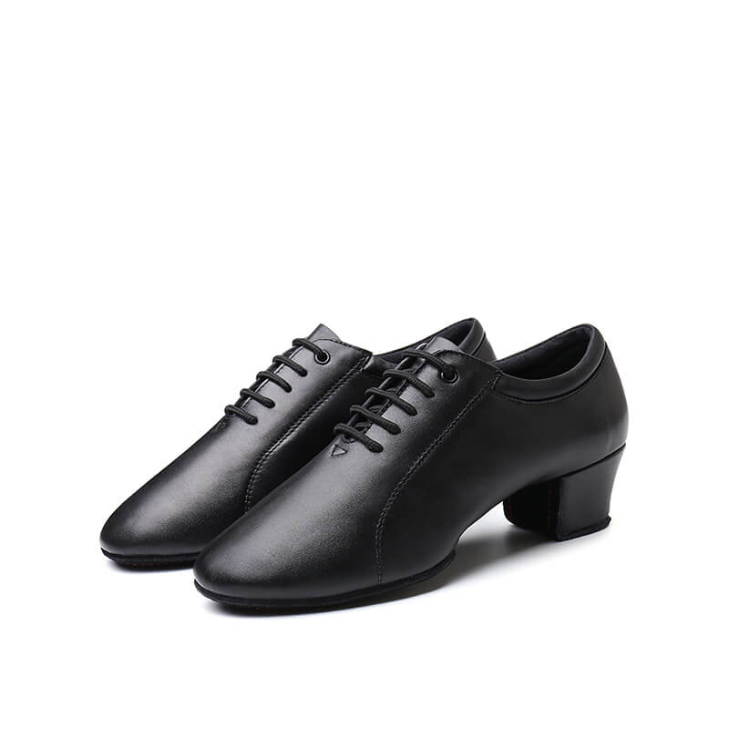 Premium Black Leather Cuban Heel Latin Dance Shoes for Women - Professional Ballroom Salsa Tango Practice Shoes - Perfect for Dance Classes, Performances & Social Dancing