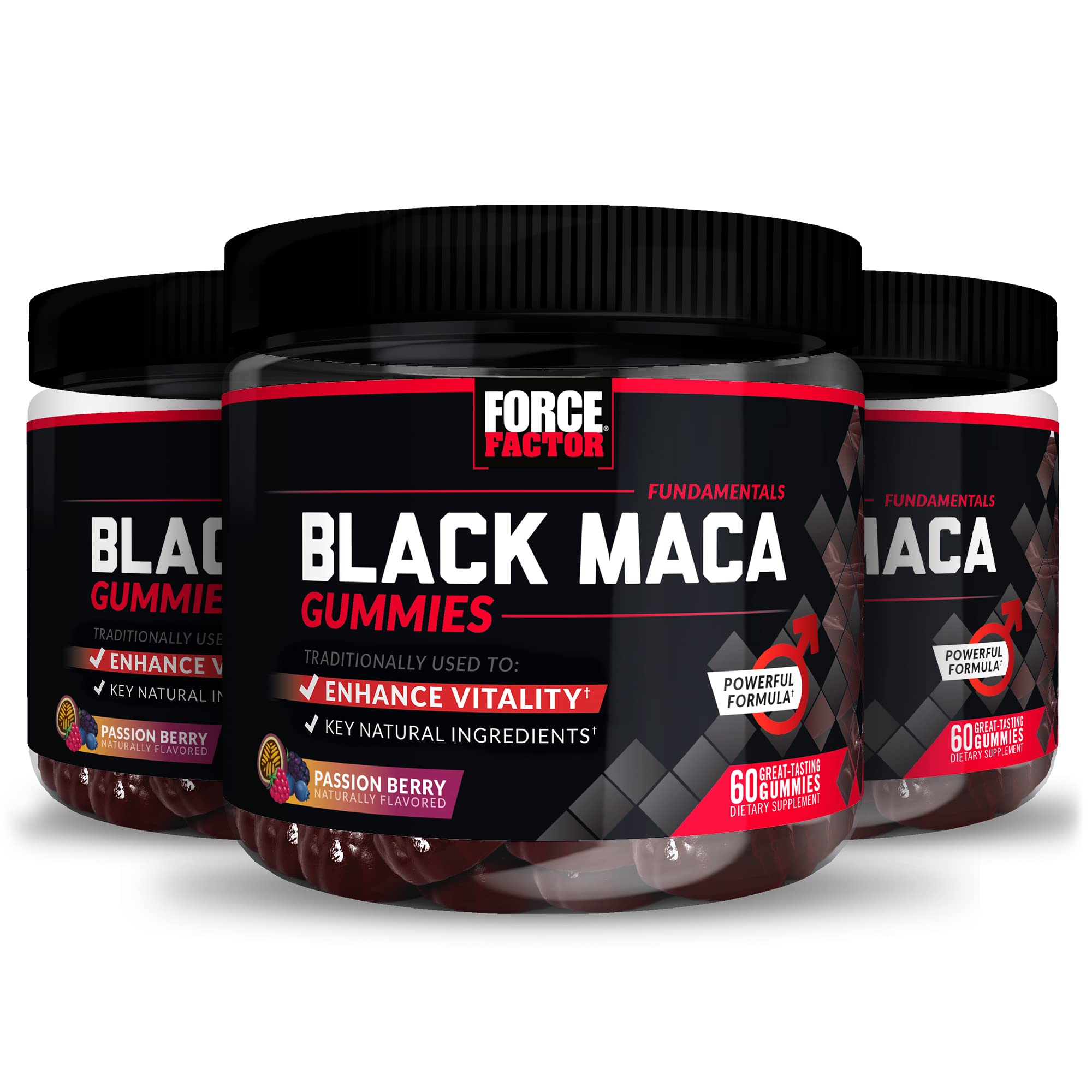 Force Factor Black Maca Gummies for Men - 3 Pack (180 Gummies) | Natural Energy & Strength Booster with Black Maca Root & BioPerine for Enhanced Absorption | Passion Berry Flavor | Supports Male Vitality & Performance - Perfect for Workouts, Daily Energy & Intimate Moments