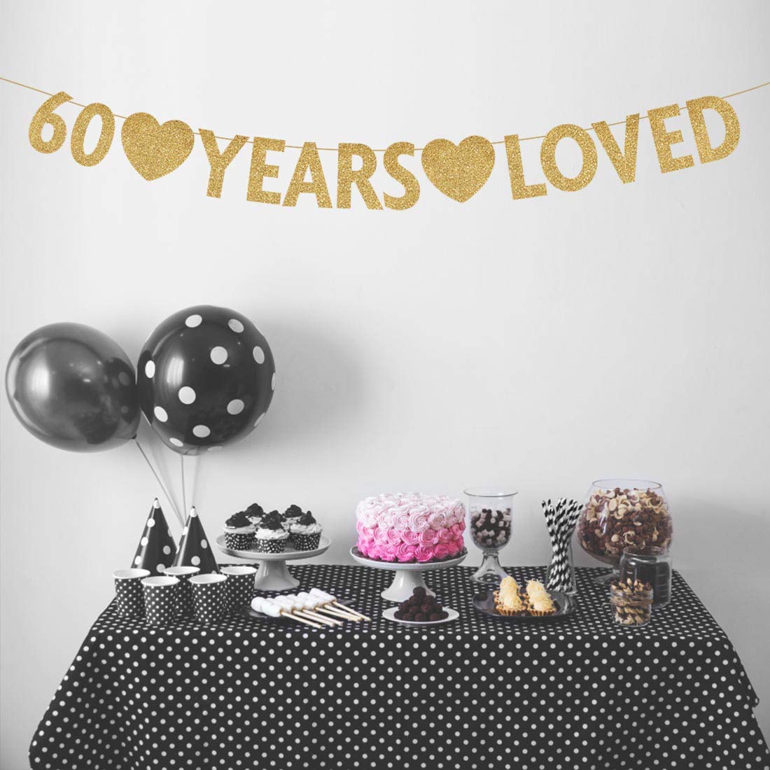 Gold 60th Birthday Banner - Glitter Happy 60 Year Anniversary Party Decorations & Supplies for Milestone Celebrations, Retirement Parties, Family Gatherings