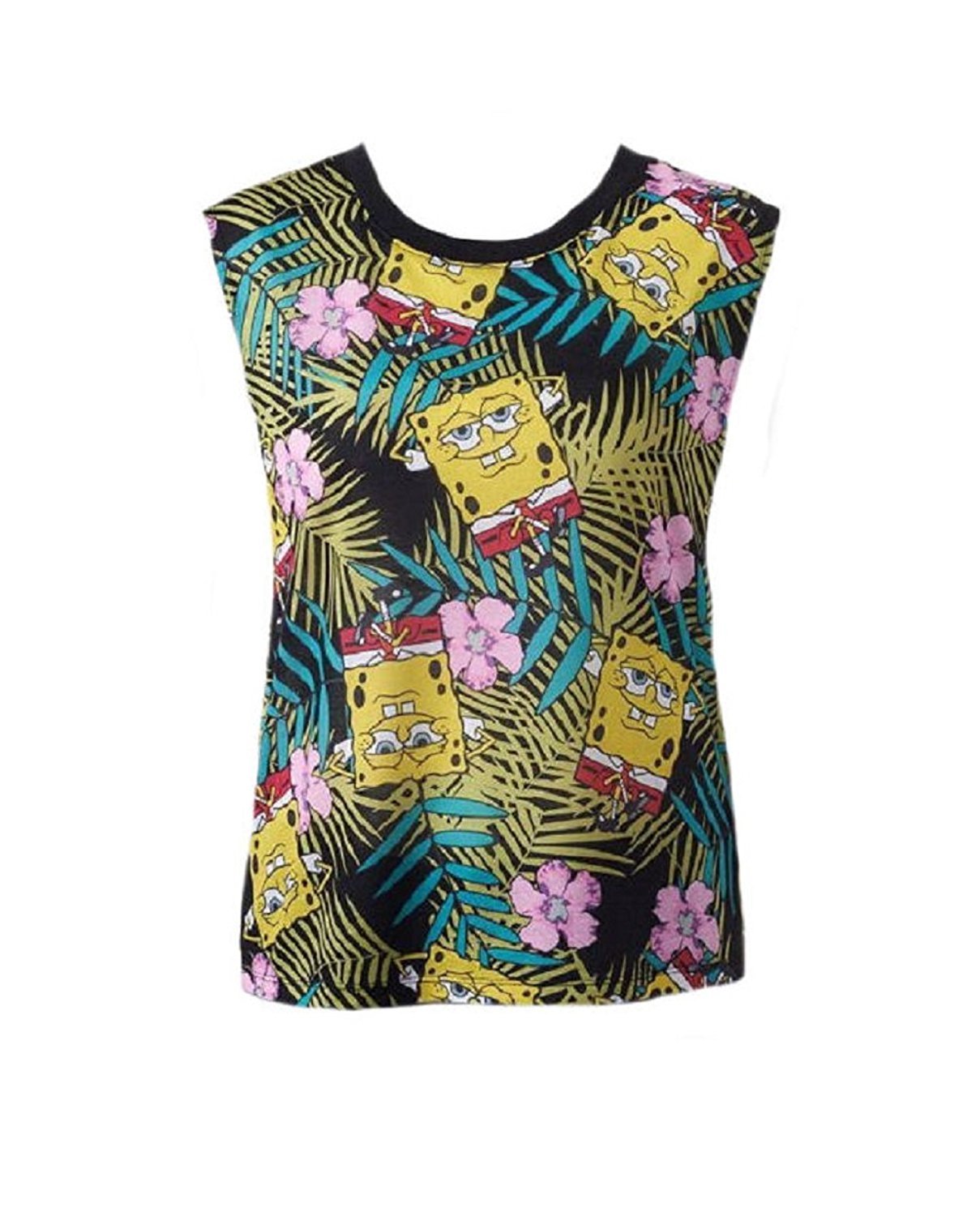 SpongeBob SquarePants Muscle Tee for Women - Junior's Large Size, Multi-Color Graphic T-Shirt | Casual Wear, Cosplay, Gift for Cartoon Fans