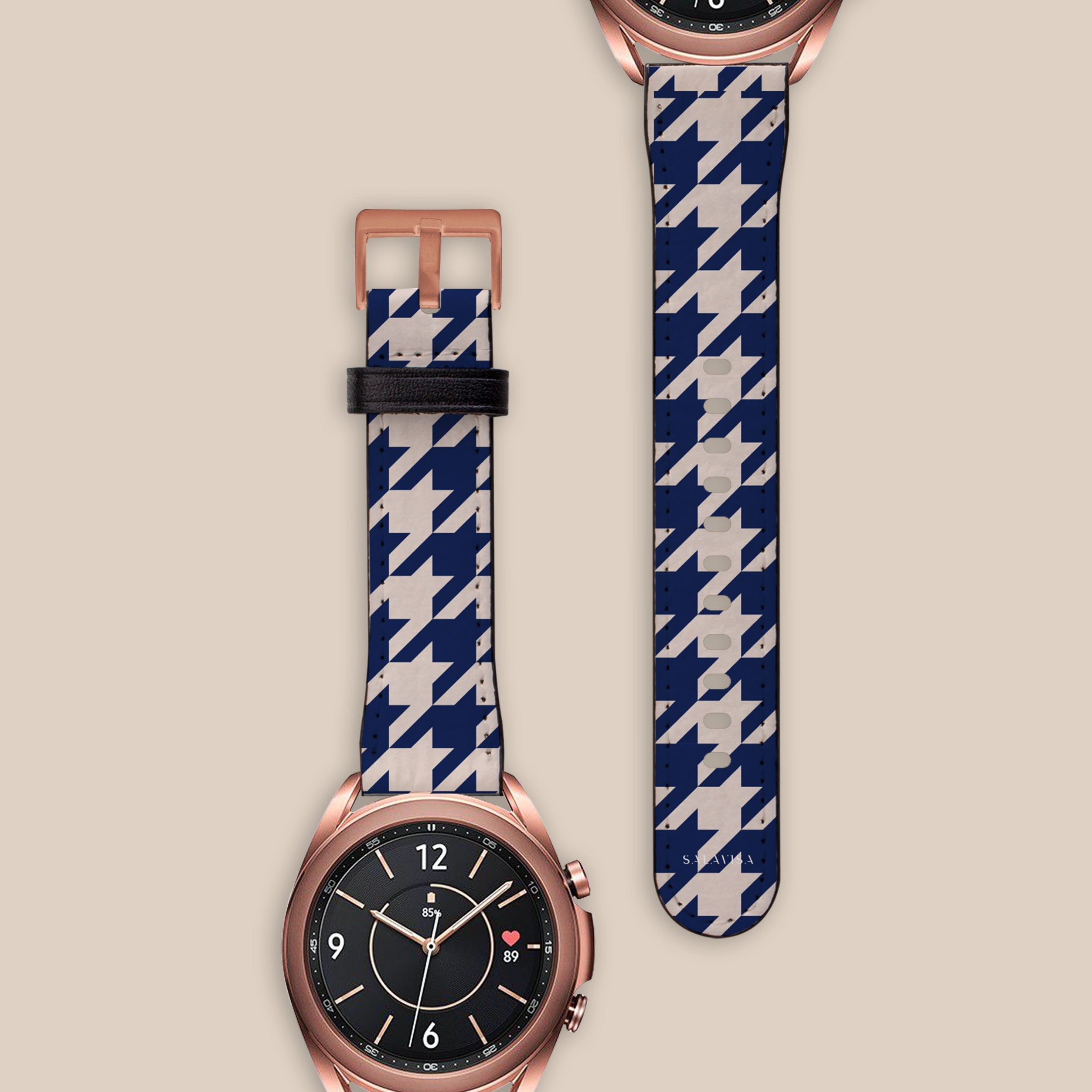 Premium Blue Houndstooth Galaxy Watch Band - Stylish Replacement Strap for Samsung Galaxy Watch 4/5/6, Classic & Active 2 - Perfect for Workouts, Office & Casual Wear