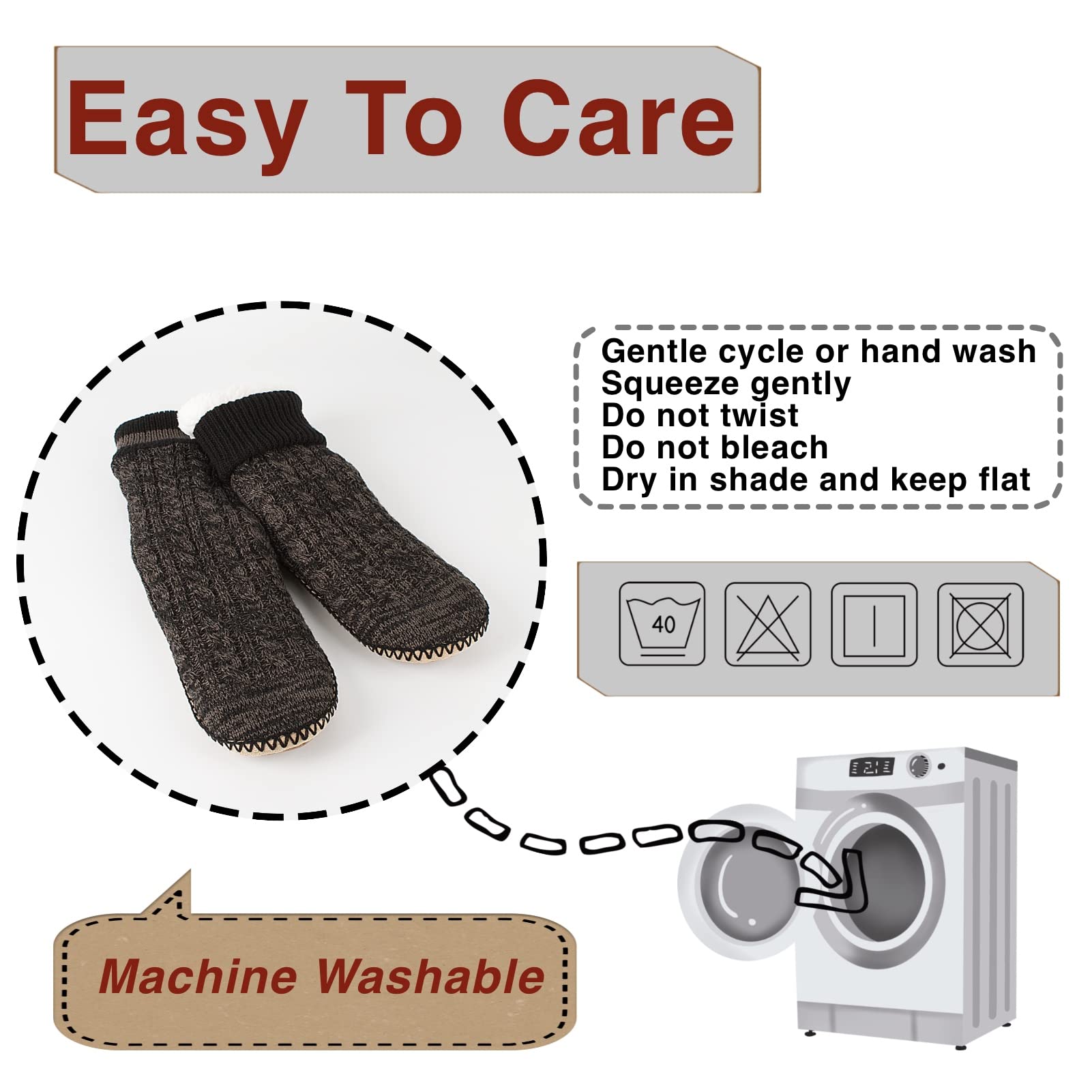 Men's Winter Cable Knit Non-Slip Slipper Socks - Cozy Soft Indoor Socks with Fluffy Sherpa Lining for Warmth & Comfort - Perfect for Home, Lounge & Cold Weather Wear