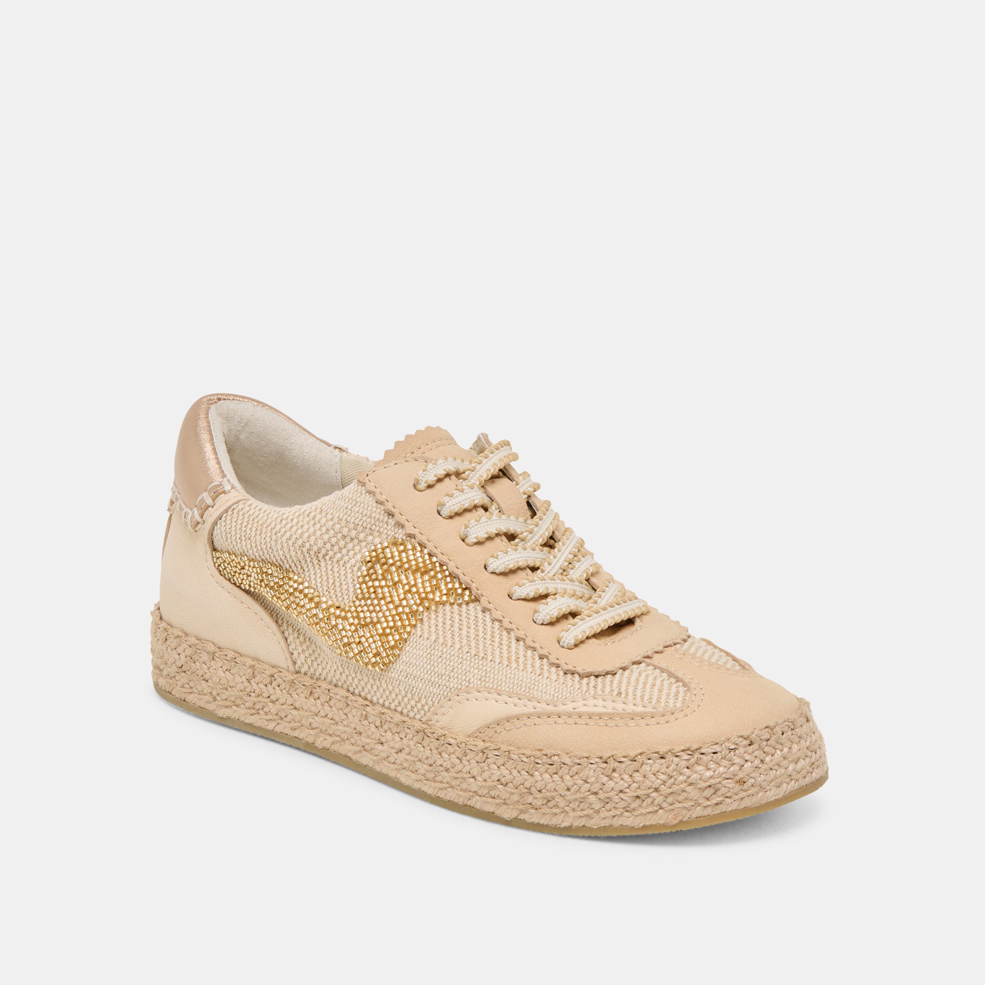 Gold Multi-Color Beaded Espadrille Sneakers for Women - Stylish Burlap Summer Shoes for Beach, Casual Outings & Boho Fashion