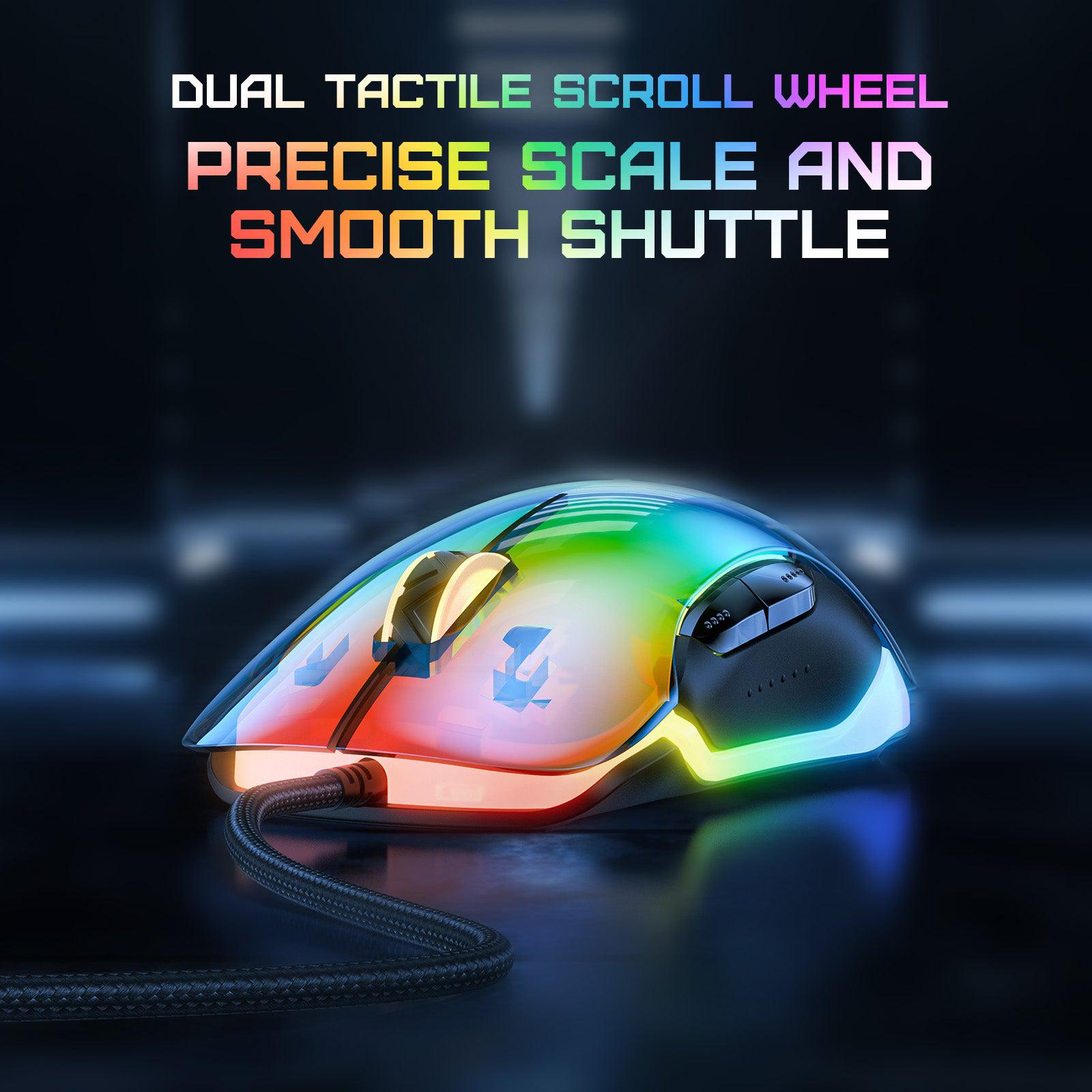 ONIKUMA CW925 RGB Backlit Wired Gaming Mouse - 12800 DPI Adjustable, Lightweight Ergonomic Design, Transparent Black Shell for PC, Laptop, PS4, PS5 Gaming | Perfect for FPS, MOBA & Esports