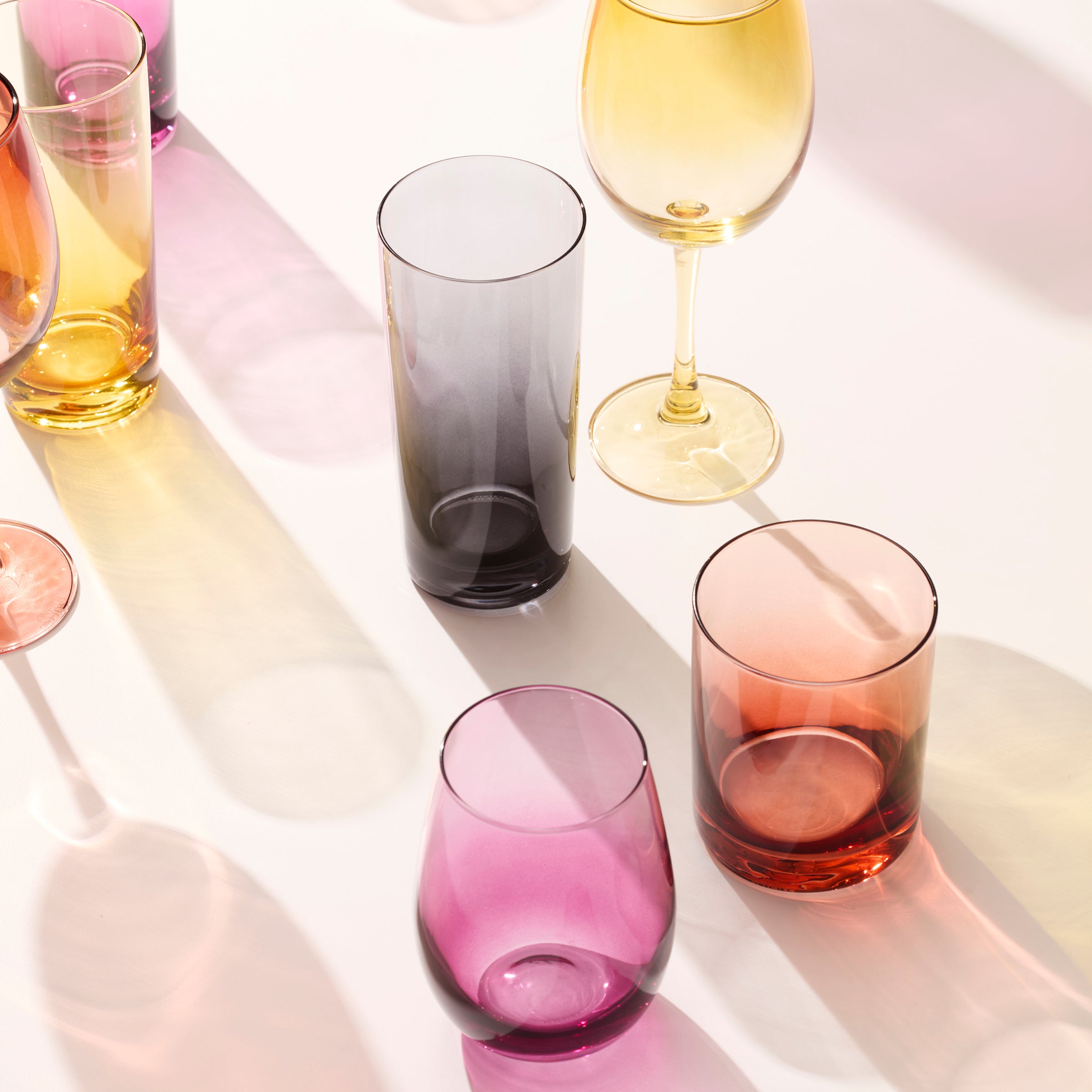 Premium Golden Hour All-Purpose Wine Glasses Set of 4 - Stemless Crystal Clear Glassware for Red, White, and Sparkling Wine - Perfect for Dinner Parties, Weddings, and Romantic Date Nights