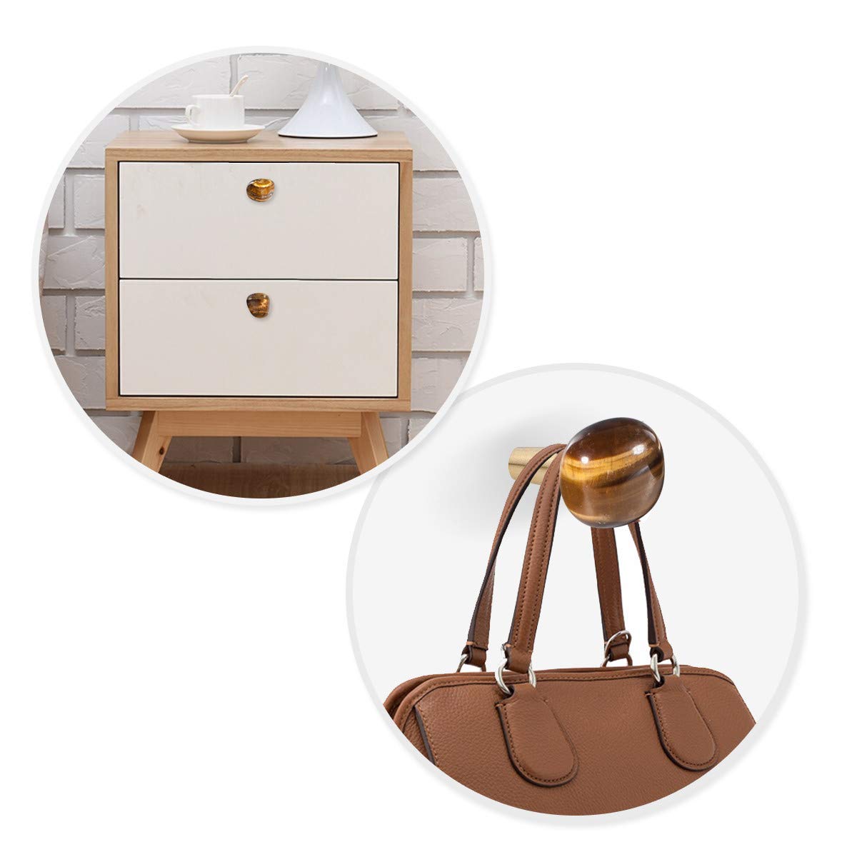 Natural Tiger's Eye Stone Cabinet Knobs & Door Pull Handles - Handcrafted Crystal Drawer Knobs for Dresser, Wardrobe, Cupboard (Pack of 2) - Perfect for Home Decor, Jewelry Organizer & Wall Mounted Coat Hanger