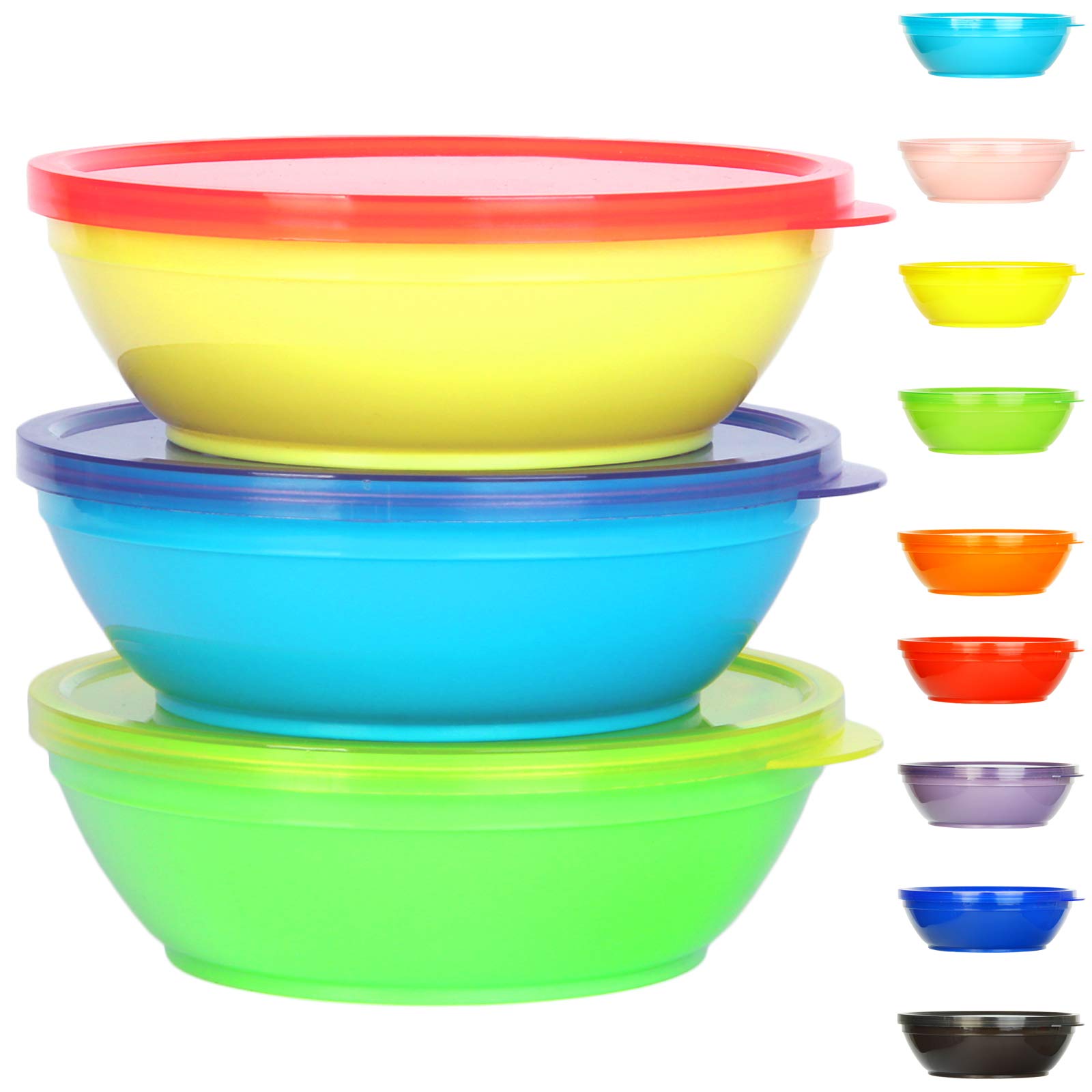 Youngever 18-Piece Kids Bowls with Lids Set - 8oz Small Food Storage Containers for Toddlers - 9 Color Assortment - Perfect for Snacks, Meals & On-the-Go Use