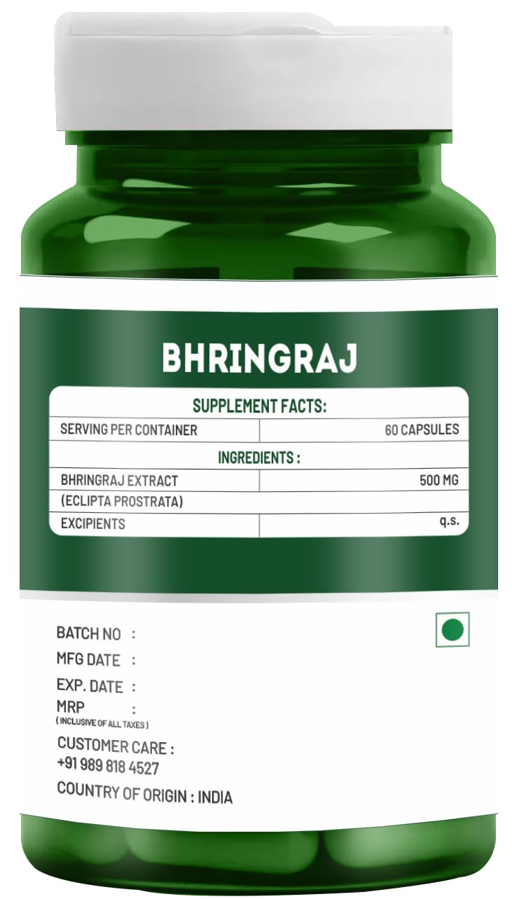 VitaWin Bhringraj Hair Growth Supplement - 500mg Natural Herbal Capsules for Healthy Hair (60 Count, Vegan) | Promotes Thicker, Stronger Hair Growth for Men & Women | Perfect for Daily Hair Care Routine & Ayurvedic Wellness