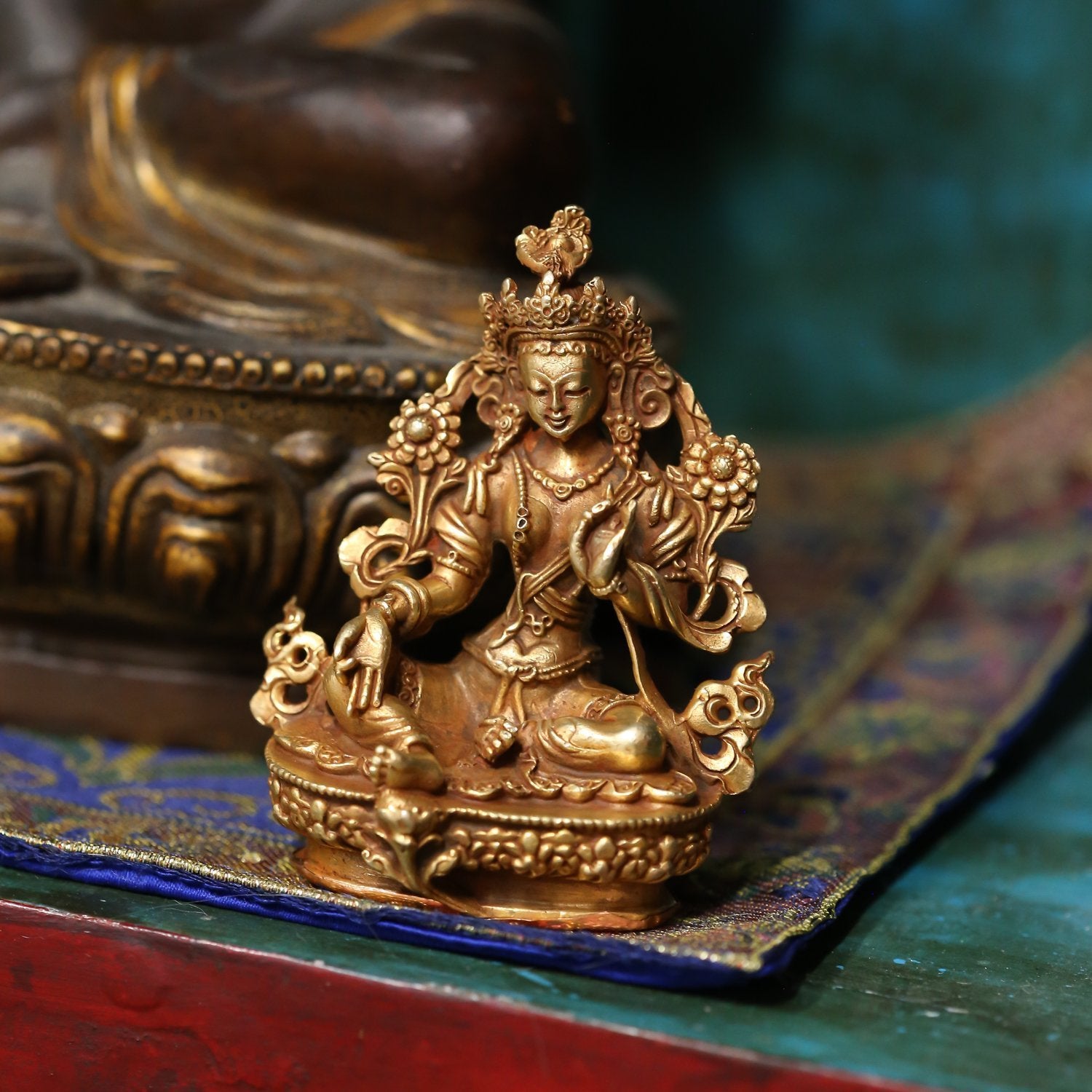 Green Tara Small Golden Statue - Handcrafted Buddhist Deity Figurine for Home Altar, Meditation & Spiritual Decor | Perfect for Prayer Rooms, Yoga Spaces & Gift Giving