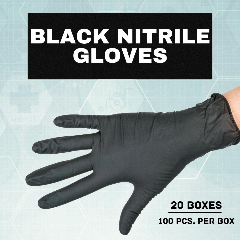 Premium Black Nitrile Gloves - Latex-Free, Powder-Free, 4 Mil Thick, Large Size (2000 Pack) - Ideal for Medical, Food Handling, Cleaning & Tattoo Use