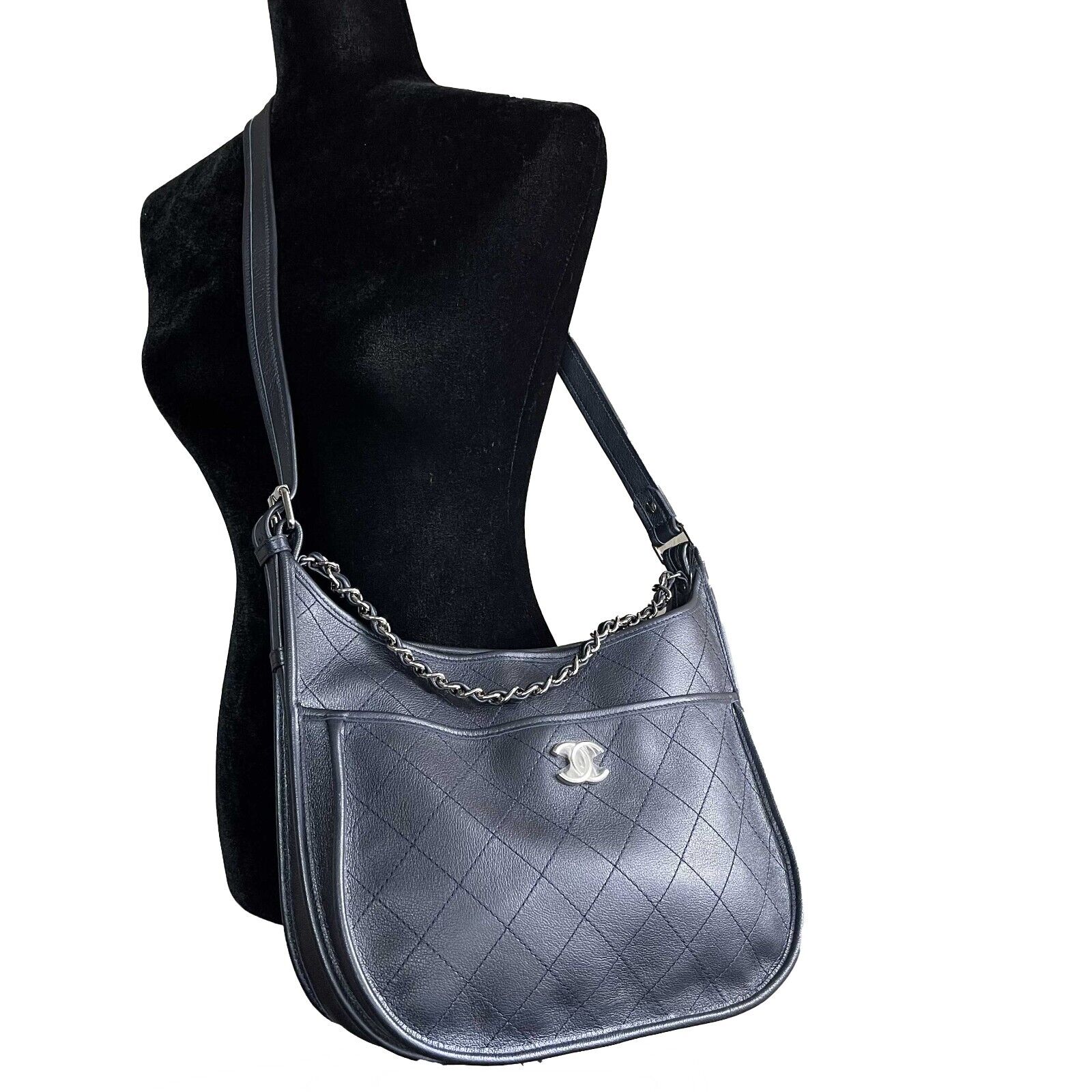 Chanel NEW Jungle Stroll Hobo Quilted Calfskin Medium Blue Crossbody Handbag for Women | Luxury Designer Shoulder Bag | Perfect for Casual Outings, Shopping & Date Night