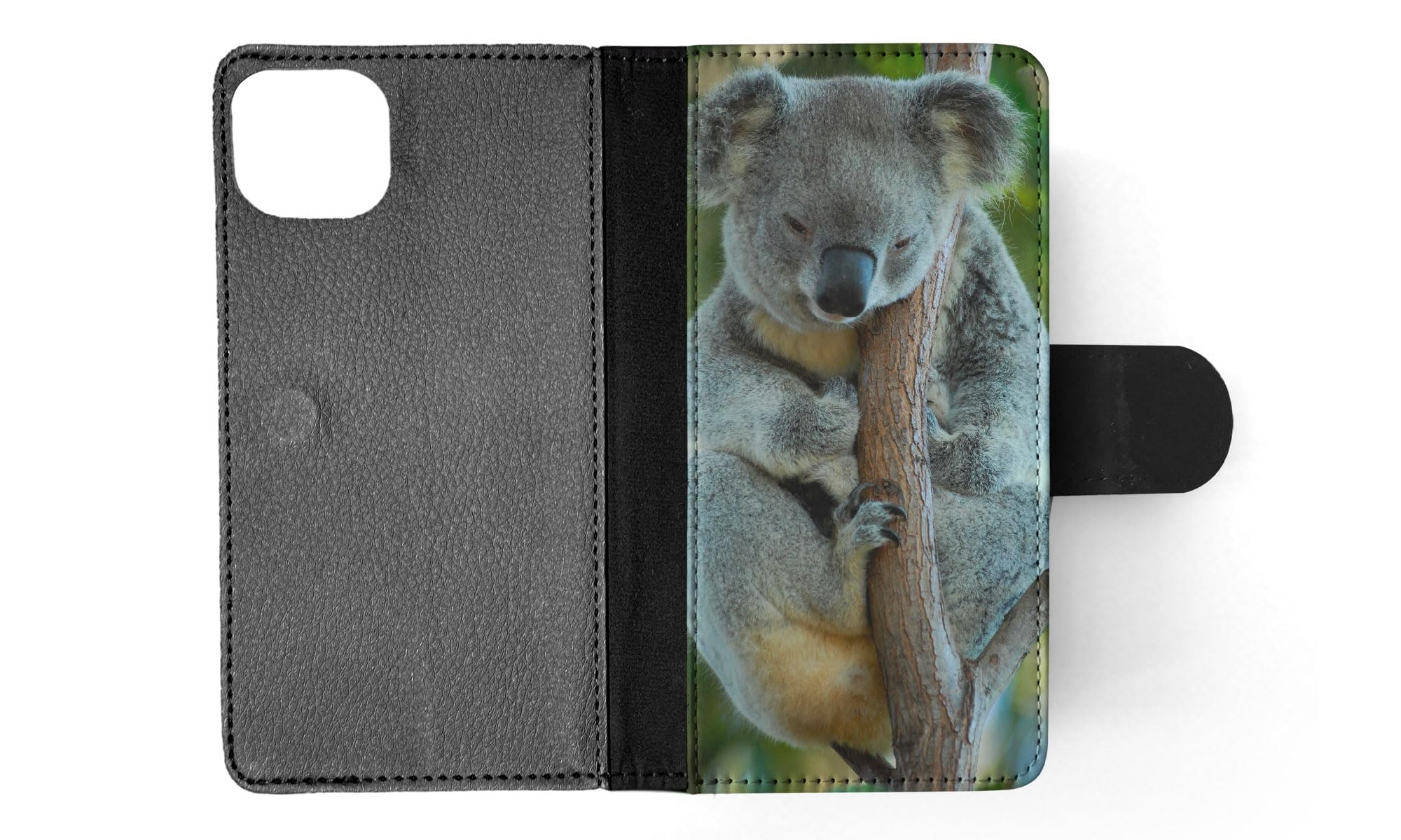 Koala Marsupial 9 FLIP Wallet Phone Case for Apple iPhone 15 Plus - Slim Protective Cover with Card Holder & Stand - Perfect for Everyday Use, Travel & Business (Black)