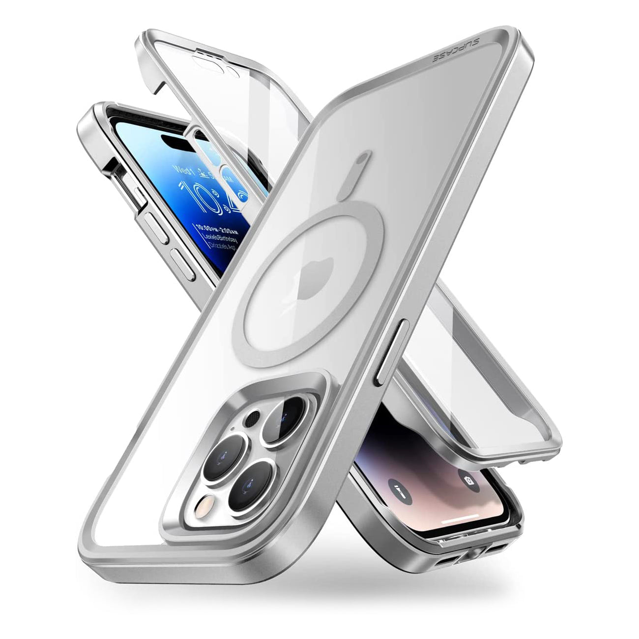 iPhone 14 Pro Max 6.7 Inch Shockproof Case with Built-in Screen Protector | Unicorn Beetle EDGE MAG Series | Clear Silver Protective Cover | Perfect for Outdoor Activities, Travel & Daily Use