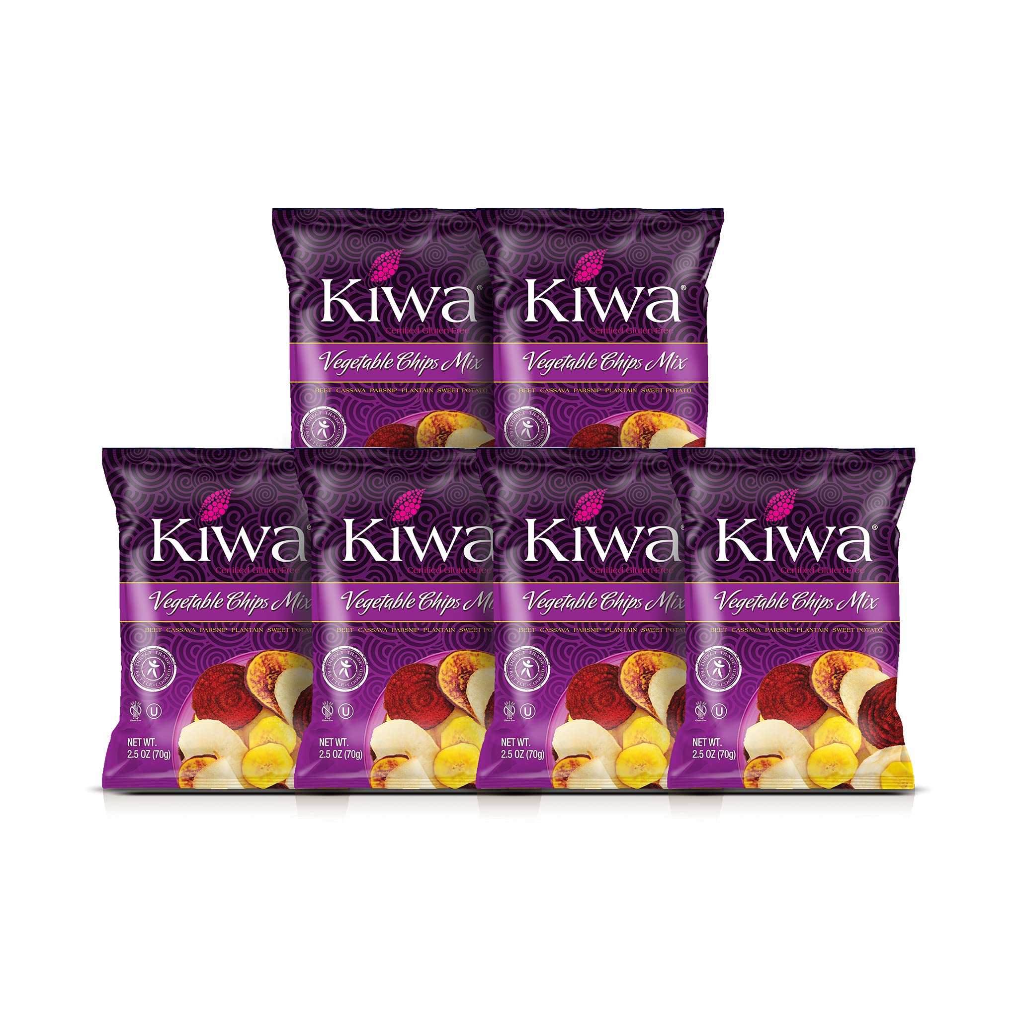Kiwa Healthy Real Veggie Chips - Gluten Free & Non-GMO Vegetable Snacks for Kids & Adults - Plantain, Beet, Parsnip, Cassava & Sweet Potato Chips - 6 Individual Packs - Perfect for School Lunches, Office Snacks & Healthy On-the-Go Treats