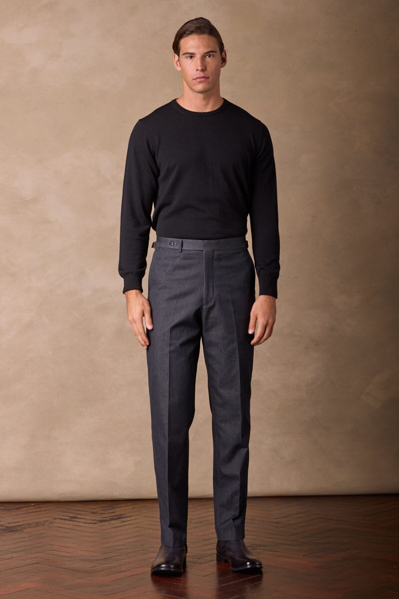 Como Trouser - Charcoal Cotton Cashmere Denim Pants for Men | Comfortable Slim Fit Casual Trousers for Office, Travel & Everyday Wear