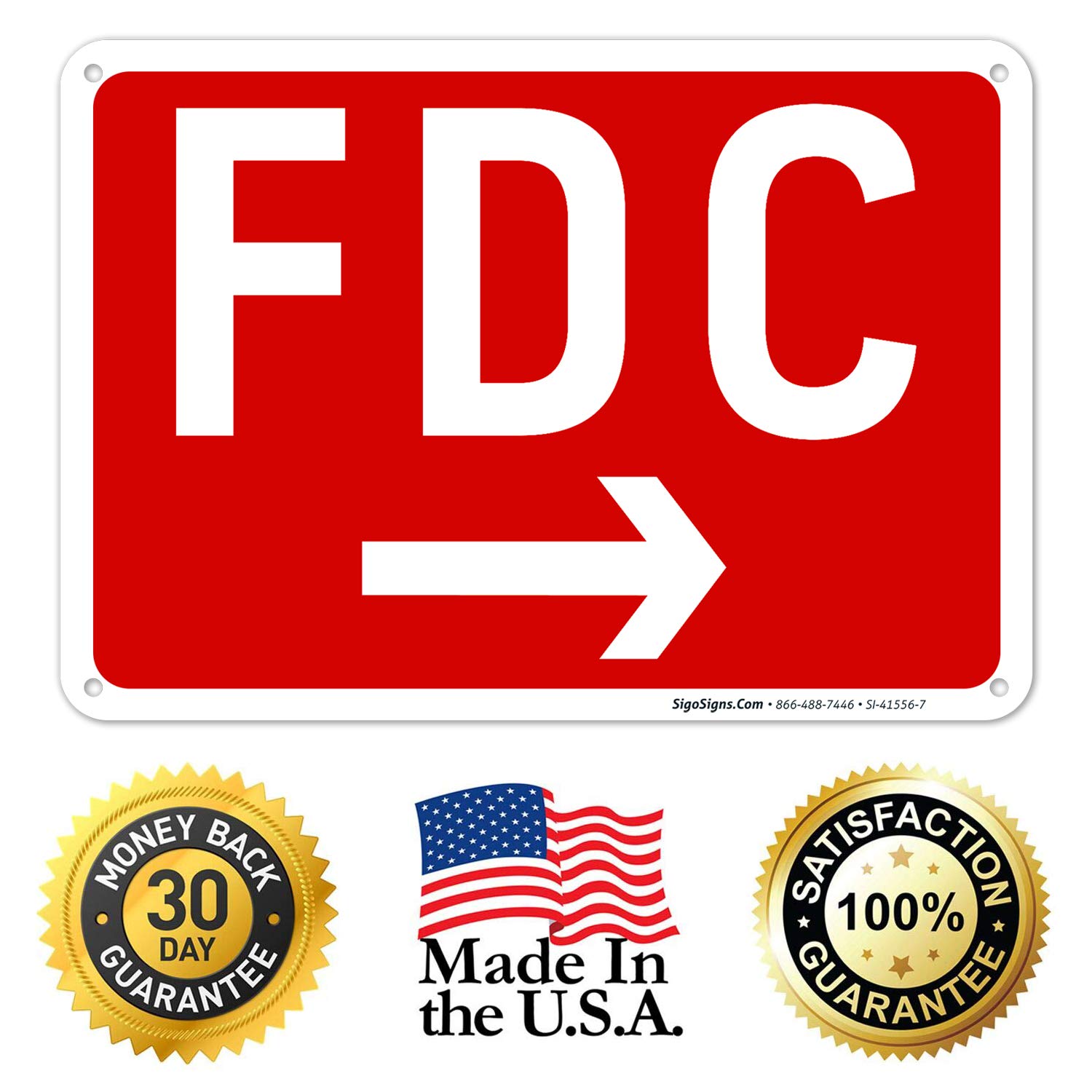 FDC Right Arrow Sign - 10x7 Inch Rust-Free Aluminum with Red Background - Fade Resistant for Indoor & Outdoor Use - Easy Mounting Made in USA - Perfect for Parking Lots, Warehouses & Construction Sites