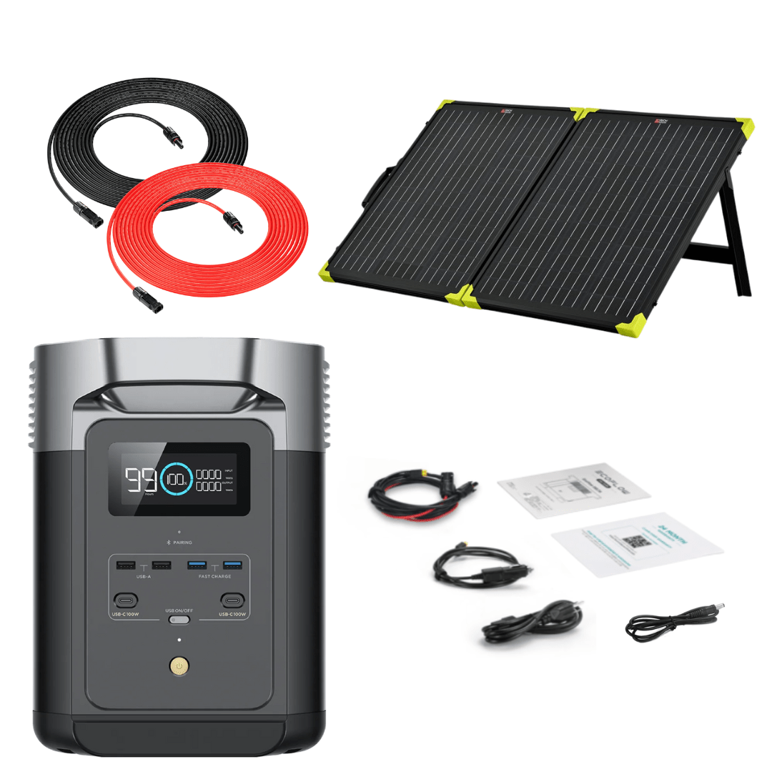EcoFlow DELTA 2 Portable Power Station - 1024Wh Capacity, 1800W Output, Solar Generator with 100W Monocrystalline Solar Panel Kit - Perfect for Camping, RV Trips & Emergency Backup Power