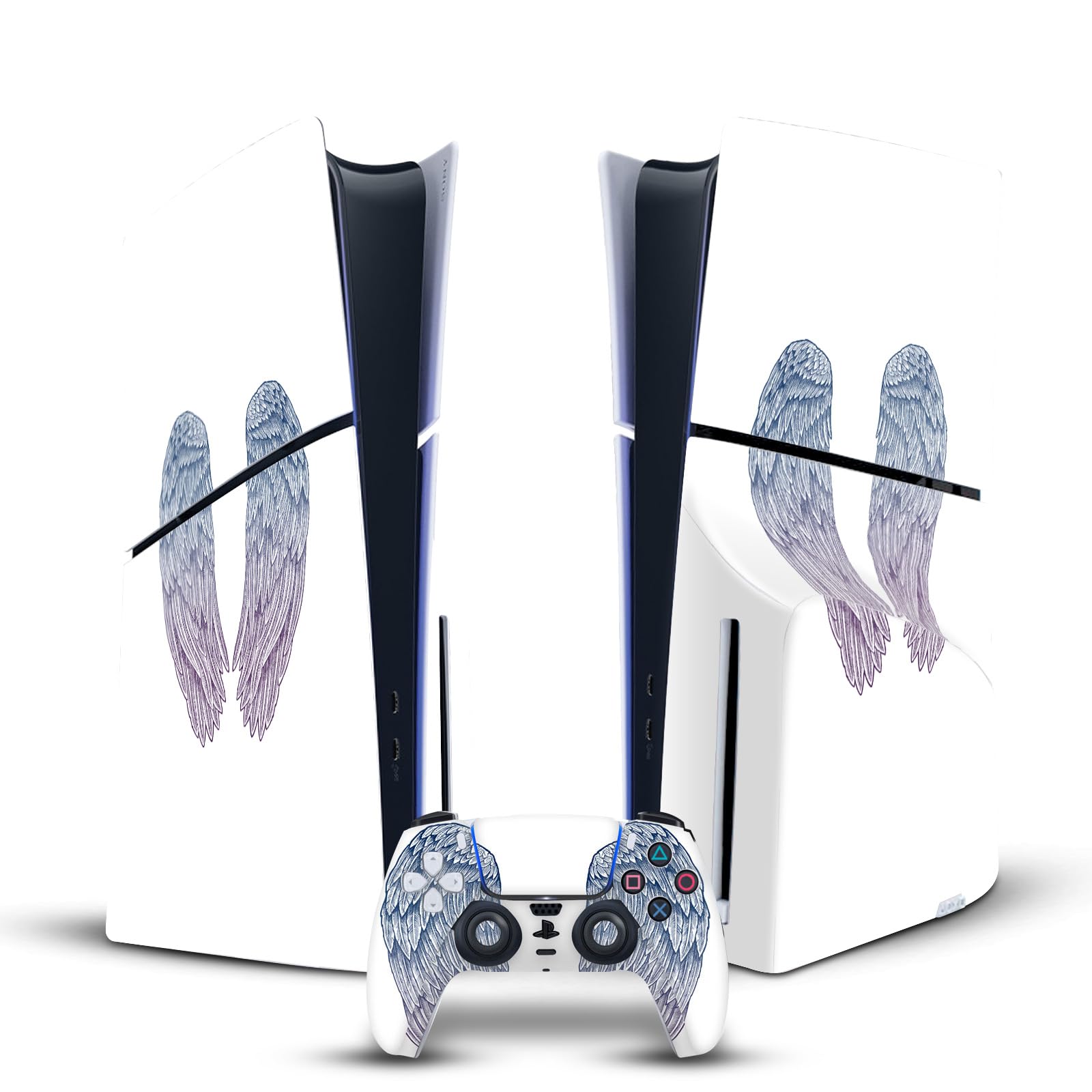 Official Rachel Caldwell Angel Wings Mix Art Vinyl Skin Sticker Compatible with Sony PlayStation 5 PS5 Slim/Pro Disc Edition Console & DualSense Controller - Gaming Decal for Custom PS5 Setup & Protection