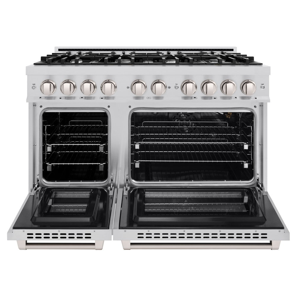 ZLINE 48-Inch 6.7 cu. ft. Stainless Steel Double Oven Gas Range with 8 Burner Cooktop (HGR48) - Perfect for Large Kitchens, Home Chefs & Entertaining
