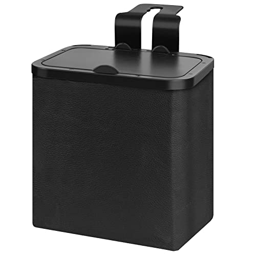 CiCiKiea Collapsible Car Trash Can with Lid - Waterproof PU Leather Car Garbage Bin with Seat Headrest Hook - Multifunctional Vehicle Organizer Storage Bag (Black) - Perfect for Road Trips, Commuting & Keeping Your Car Clean