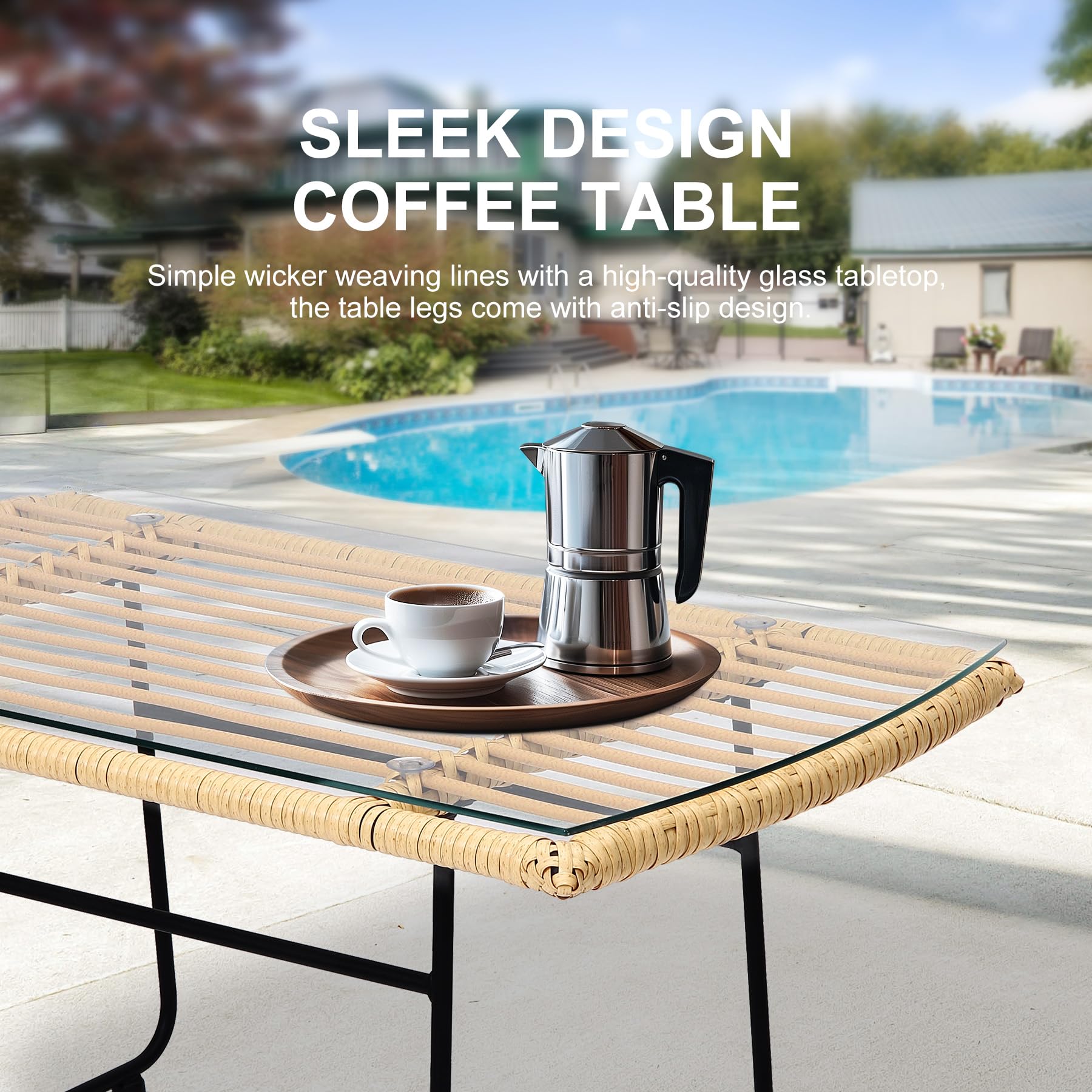 GARVEE 4-Piece Boho Outdoor Patio Furniture Set - L-Shaped Sectional Sofa with Thick Cushions & Tempered Glass Coffee Table - Perfect for Deck, Backyard, Porch & Garden Relaxation
