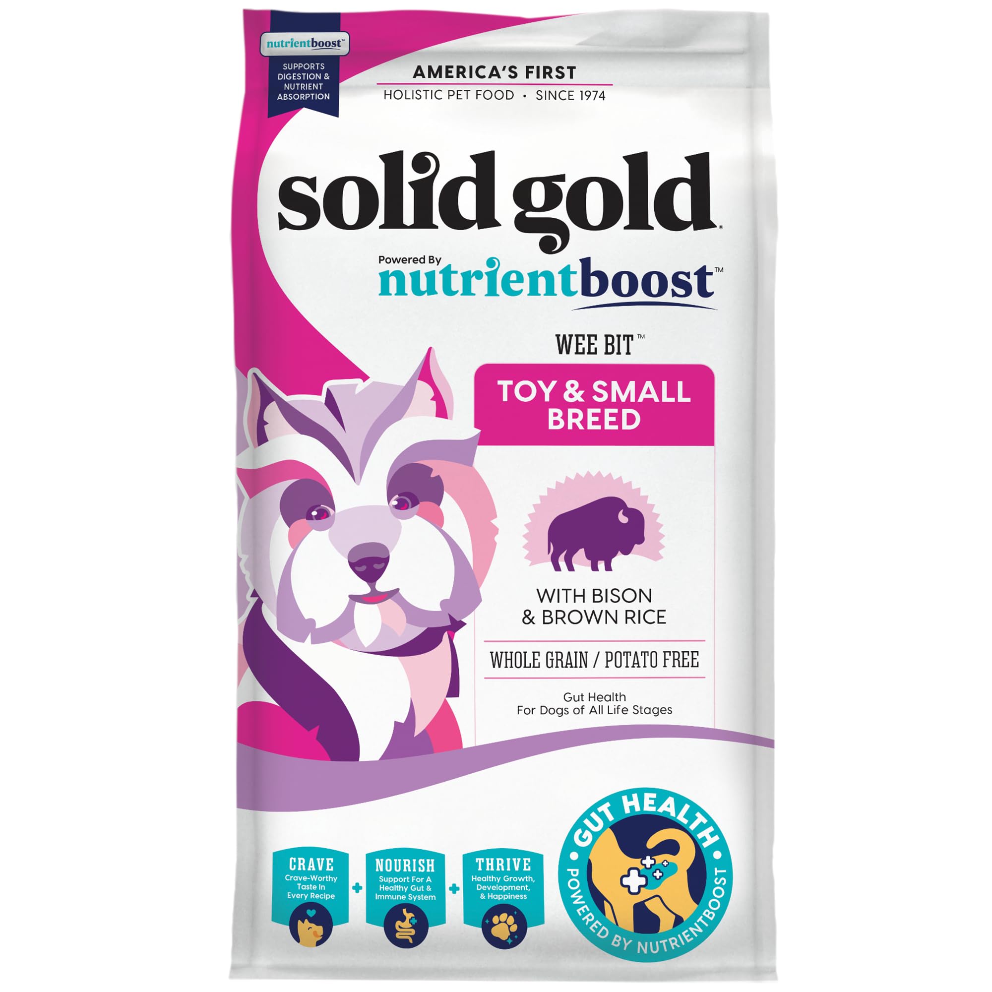 Premium Solid Gold Small Breed Dry Dog Food with Real Bison, Brown Rice & Pearled Barley - High Fiber Probiotic Formula for Sensitive Stomachs - Whole Grain Nutrient-Rich Kibble for Adult Dogs - 11lb Bag - Perfect for Digestive Health & Daily Nutrition