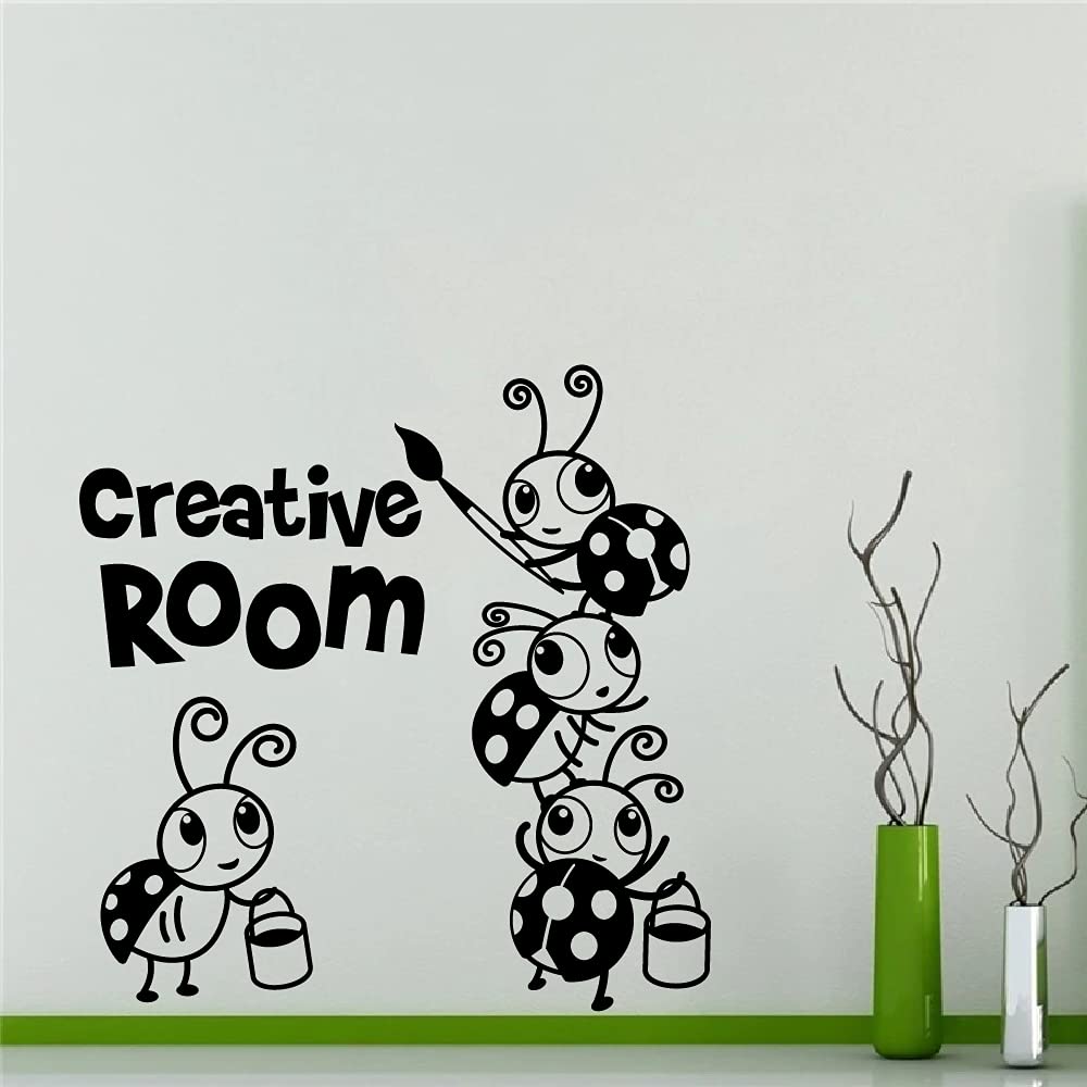 Creative Ladybug Vinyl Wall Stickers - Cute Animal Insect Decals for Kids Room, Nursery, Bedroom & Playroom Decor - 10x10 Inch Removable Art Decals - Perfect for Boys, Girls & Kindergarten Classroom Decorations