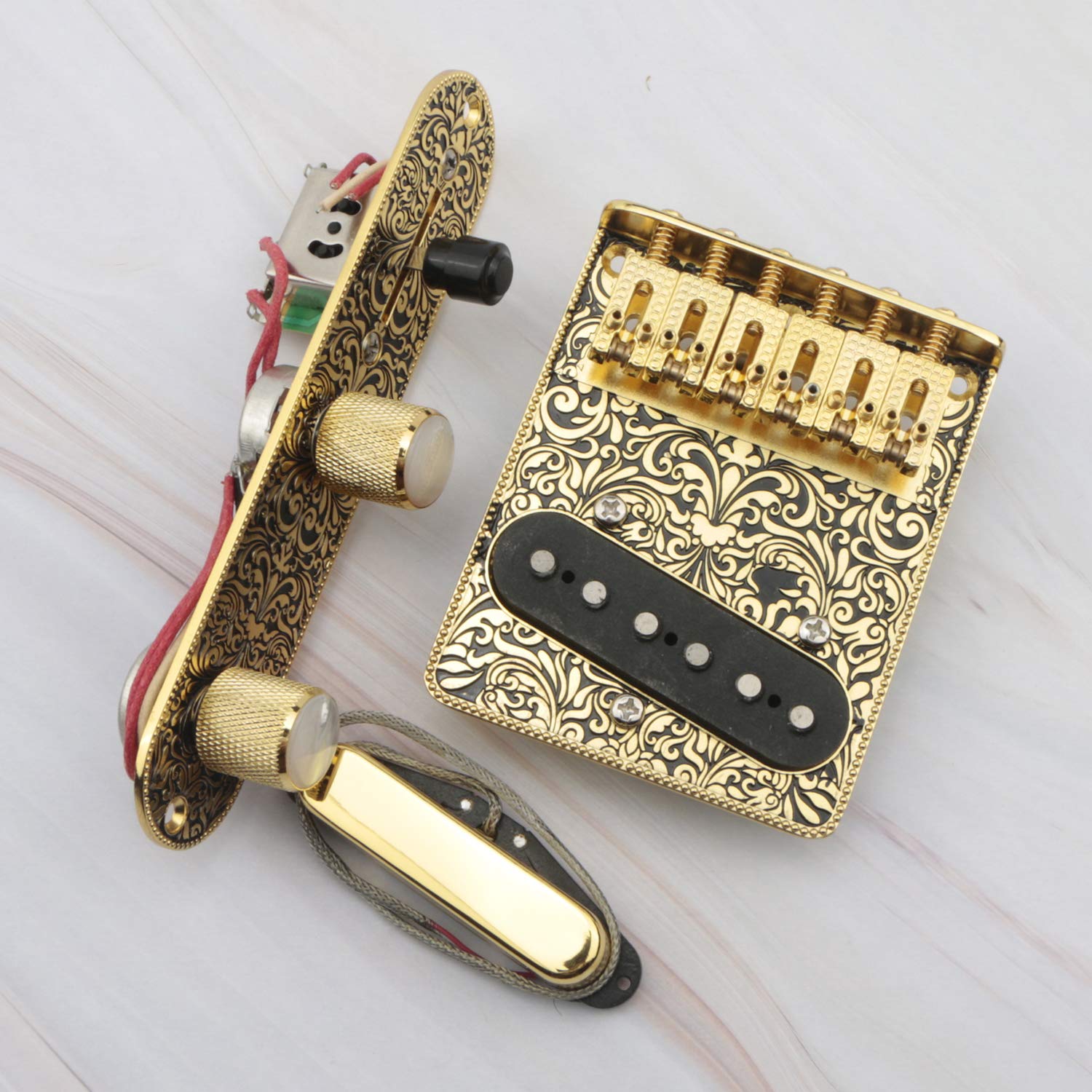 Vintage Electric Guitar Parts Set - 6 String Saddle Bridge Plate, 3-Way Switch Control Plate, Neck Pickup & Tailpiece | Perfect for DIY Guitar Repair & Upgrades