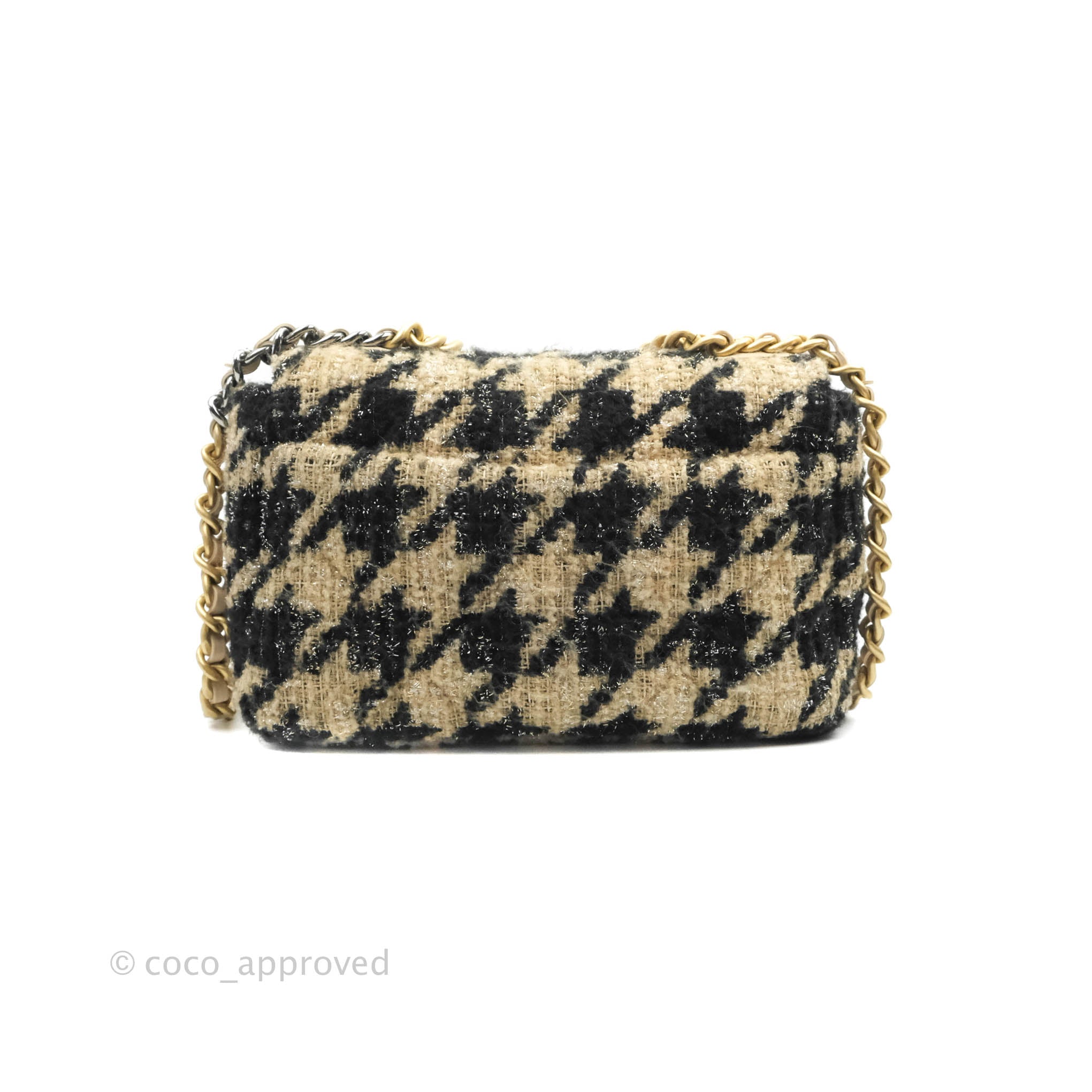 Chanel 19 Small Tweed Houndstooth Handbag in Black & Beige with Mixed Hardware - Luxury Crossbody Bag for Women, Perfect for Date Night & Special Occasions