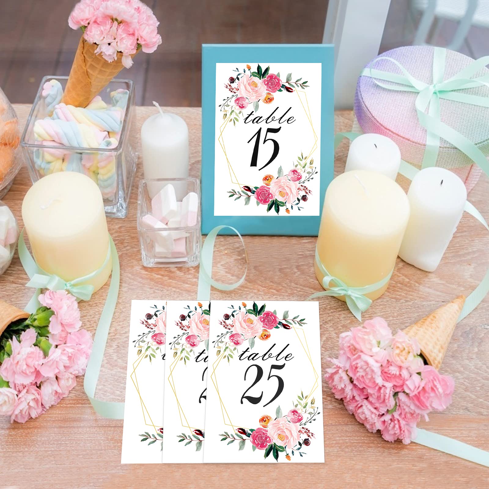 Floral Table Number Cards 1-26 | Geometric Wedding Table Numbers - Double Sided 4x6 Cardstock for Receptions, Parties & Baby Showers | Perfect for Wedding Decor, Special Events & Table Setting Arrangements