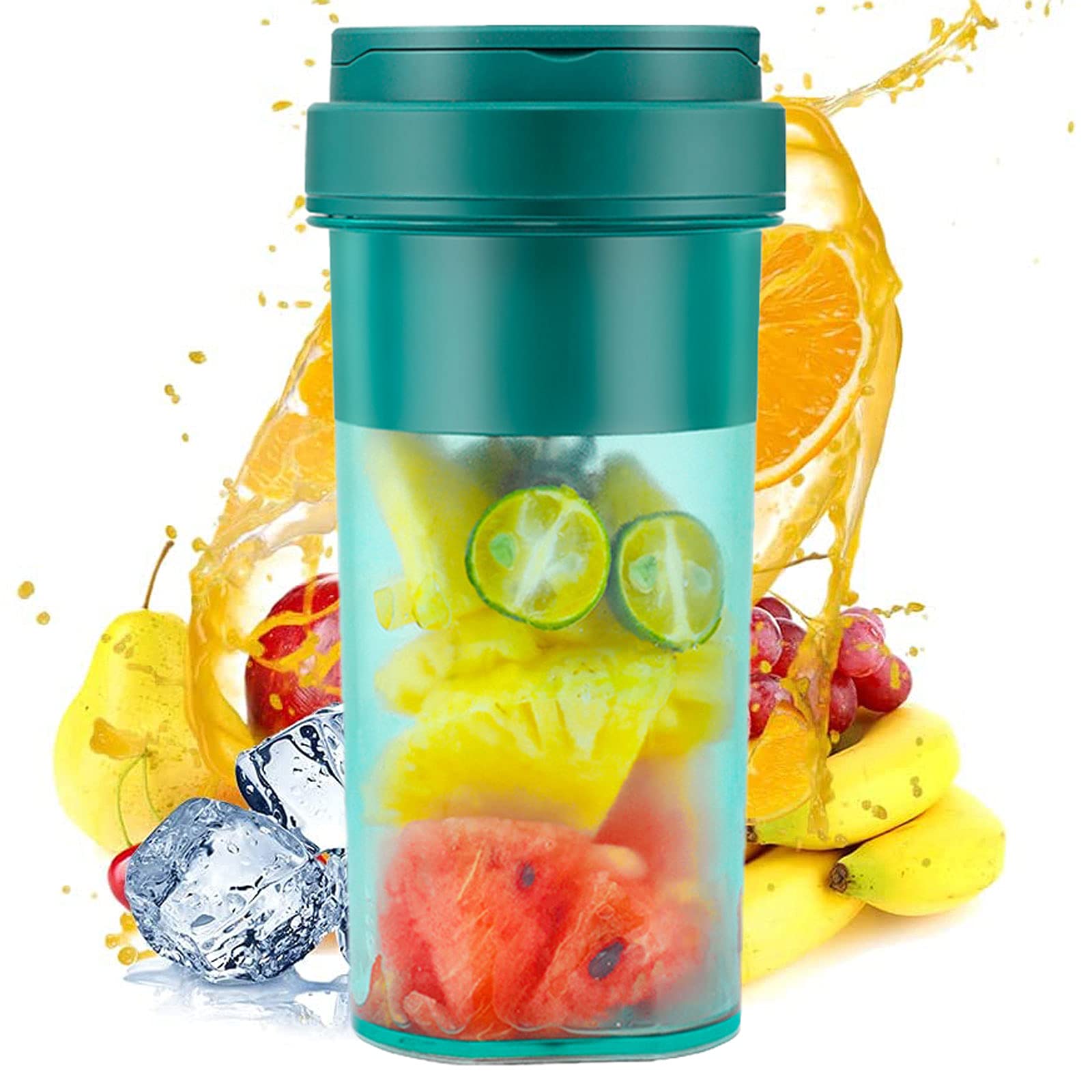 VNUWFM Portable Blender - USB Rechargeable Mini Blender with 4 Stainless Steel Blades, Personal Smoothie Maker for Home, Office, Gym & Travel - Green - Perfect for Making Fresh Juices, Protein Shakes & Healthy Smoothies On The Go