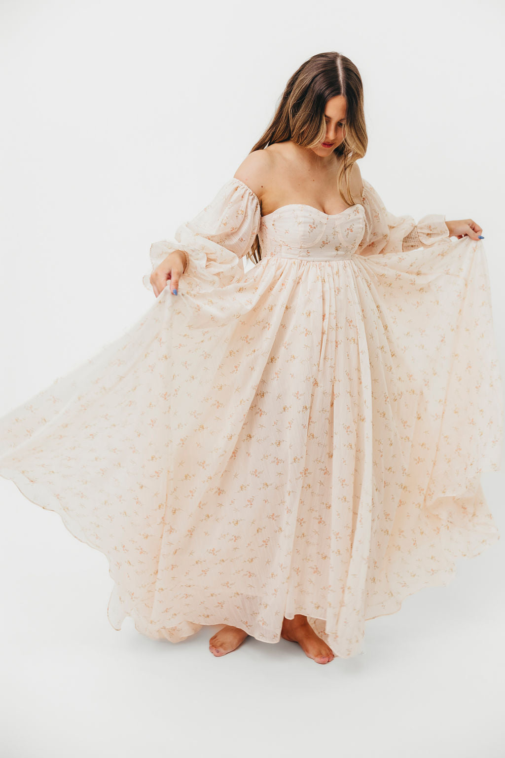 Delilah Maxi Dress with Train in Peach - Bump Friendly Maternity Dress (XS-3XL) | Perfect for Weddings, Baby Showers & Special Occasions