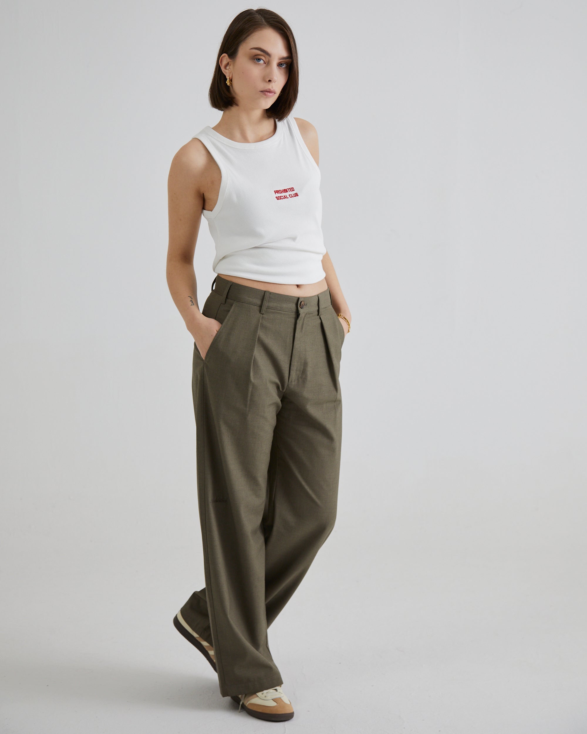 SoHo Pleated Pants Vintage Khaki - Women's High Waisted Trousers for Office & Casual Wear | Comfortable & Stylish Work Pants for Business & Everyday Outfits