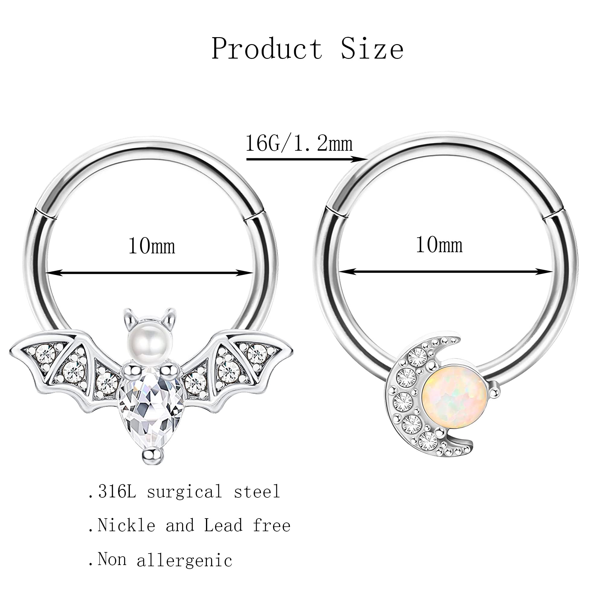 16G Bat & Dragon Claw Septum Rings - Daith, Helix, Tragus & Cartilage Piercing Jewelry for Men & Women | Gothic Body Jewelry for Everyday Wear & Special Occasions