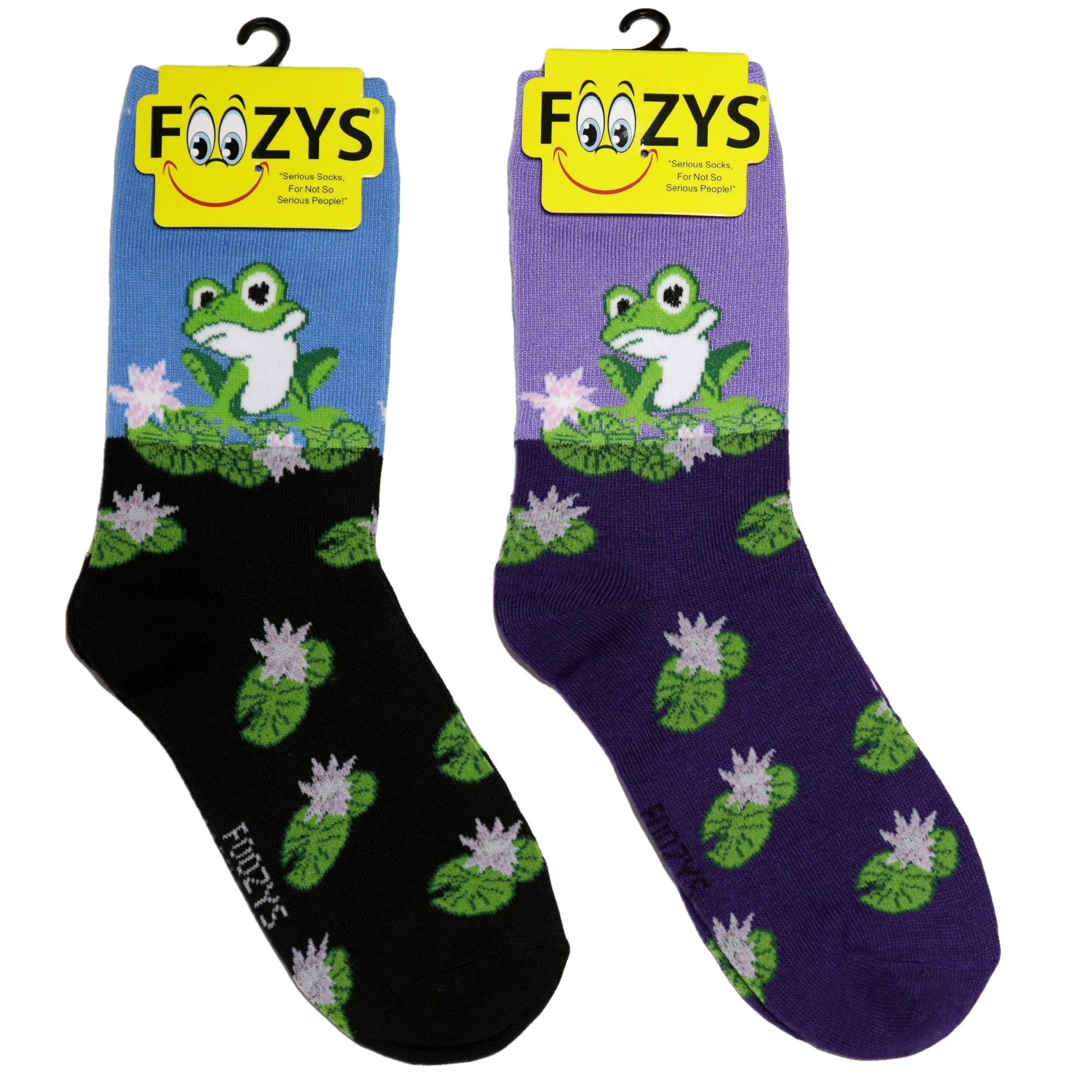 Foozys Women's Crew Socks - Cute Frog on Lily Pad Animal Print Novelty Socks (2-Pair Pack) | Soft Cotton Casual Socks for Everyday Wear, Gift Ideas & Fun Outfits