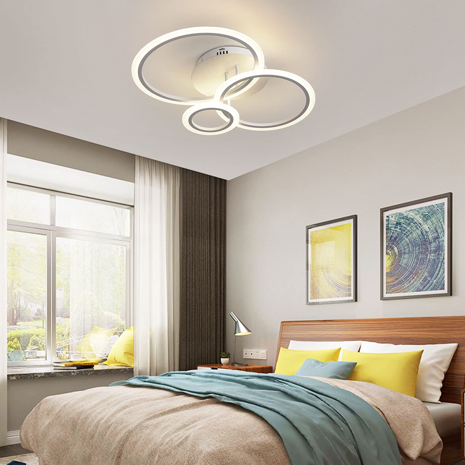 Modern LED Flush Mount Ceiling Light Fixture - Adjustable Dimmable Close to Ceiling Lamp (75W, 3 Color Temperatures) for Bedroom, Living Room, Kitchen & Office | Neutral Lighting for Home & Workspace