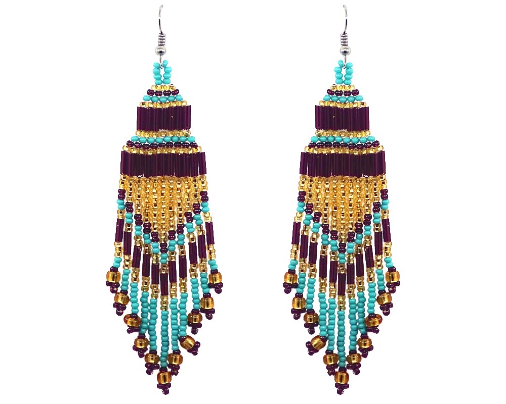 Extra Long Multicolored Seed Bead Chandelier Fringe Beaded Dangle Earrings - Handmade Boho Women's Fashion Jewelry for Parties, Weddings & Festivals