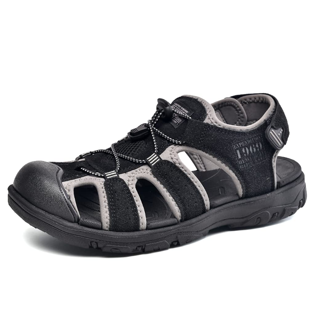 Men's Adjustable Hiking Sandals - Leather Outdoor Sport Sandals with Closed Toe, Waterproof & Comfortable for Walking, Travel & Beach Activities