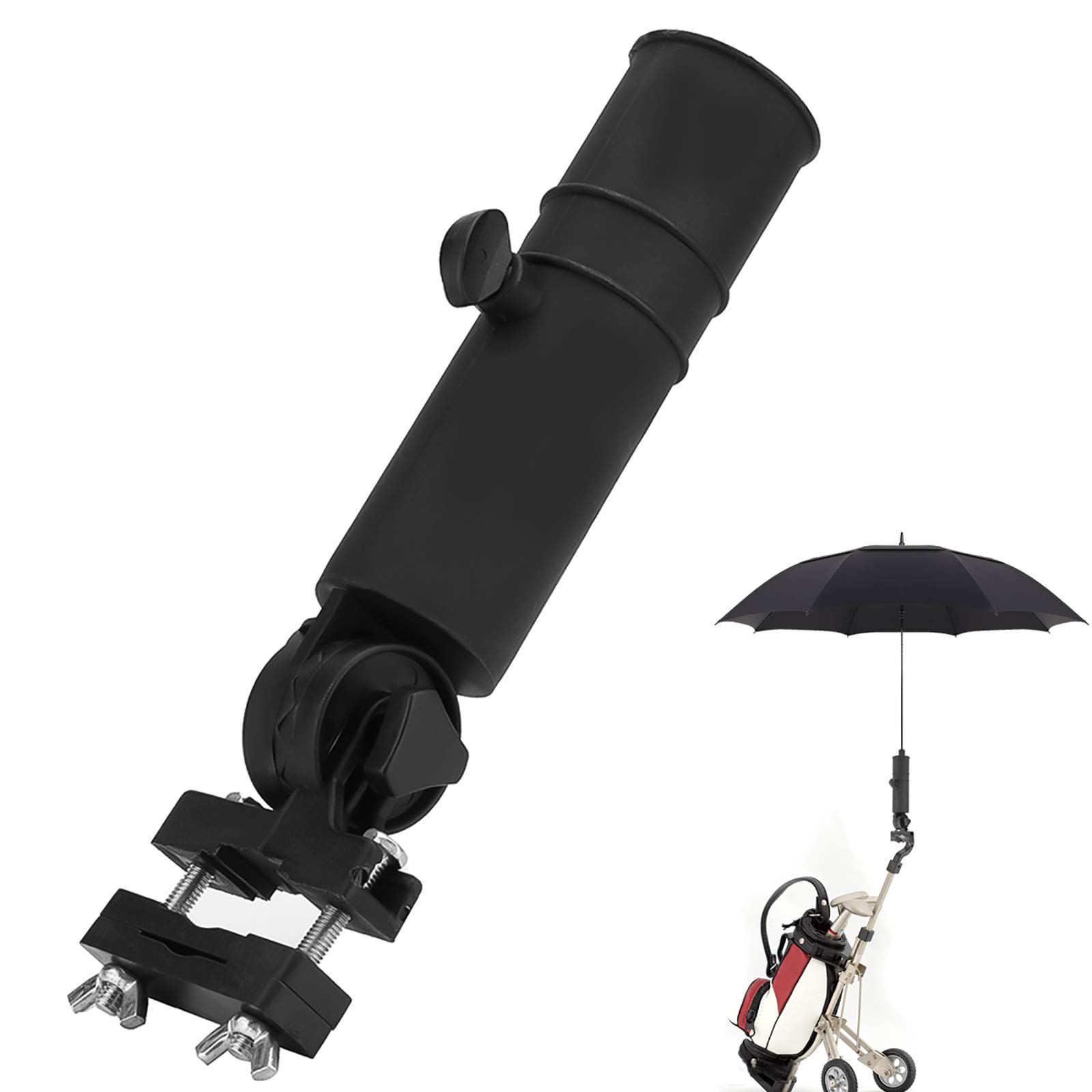 OhhGo Universal Golf Cart Umbrella Holder - Adjustable Black Golf Trolley Umbrella Stand for Golf Cart Handles | Perfect for Rainy Days & Sunny Golfing