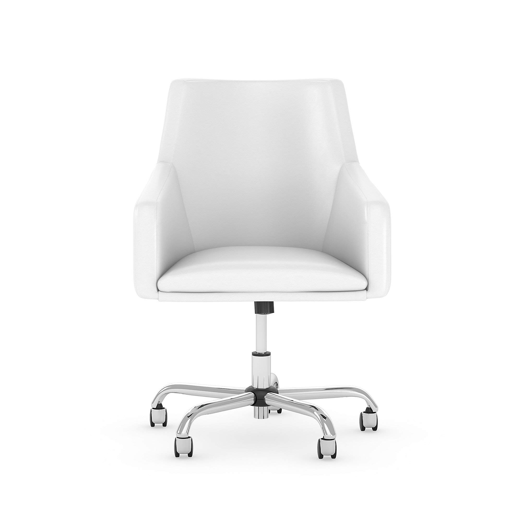 Bush Business Furniture London Mid Back Leather Box Chair in White - Ergonomic Office Chair for Home & Workspace Comfort